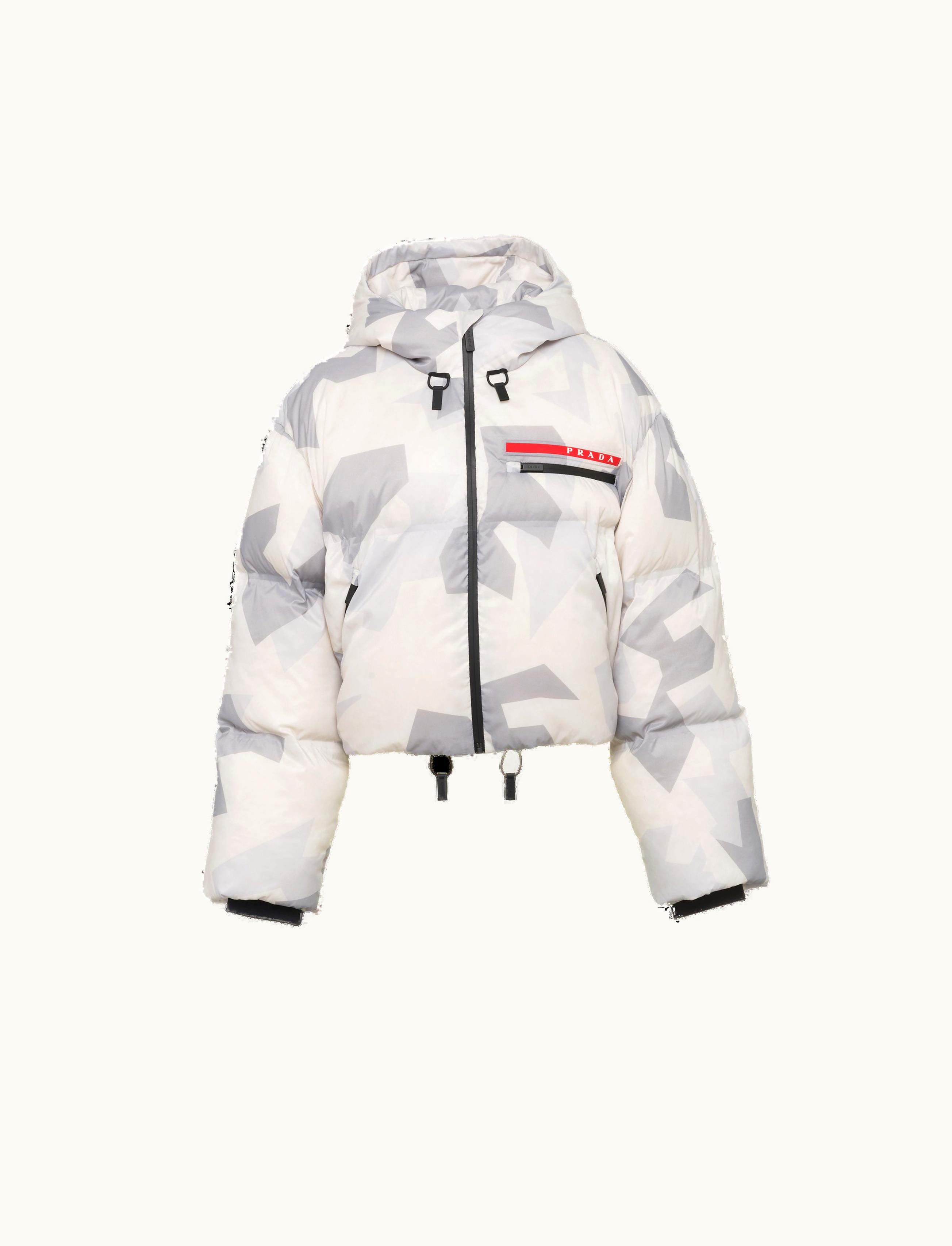 Prada Prada Marble Gray Cropped Camouflage Print Re-nylon Puffer Jacket