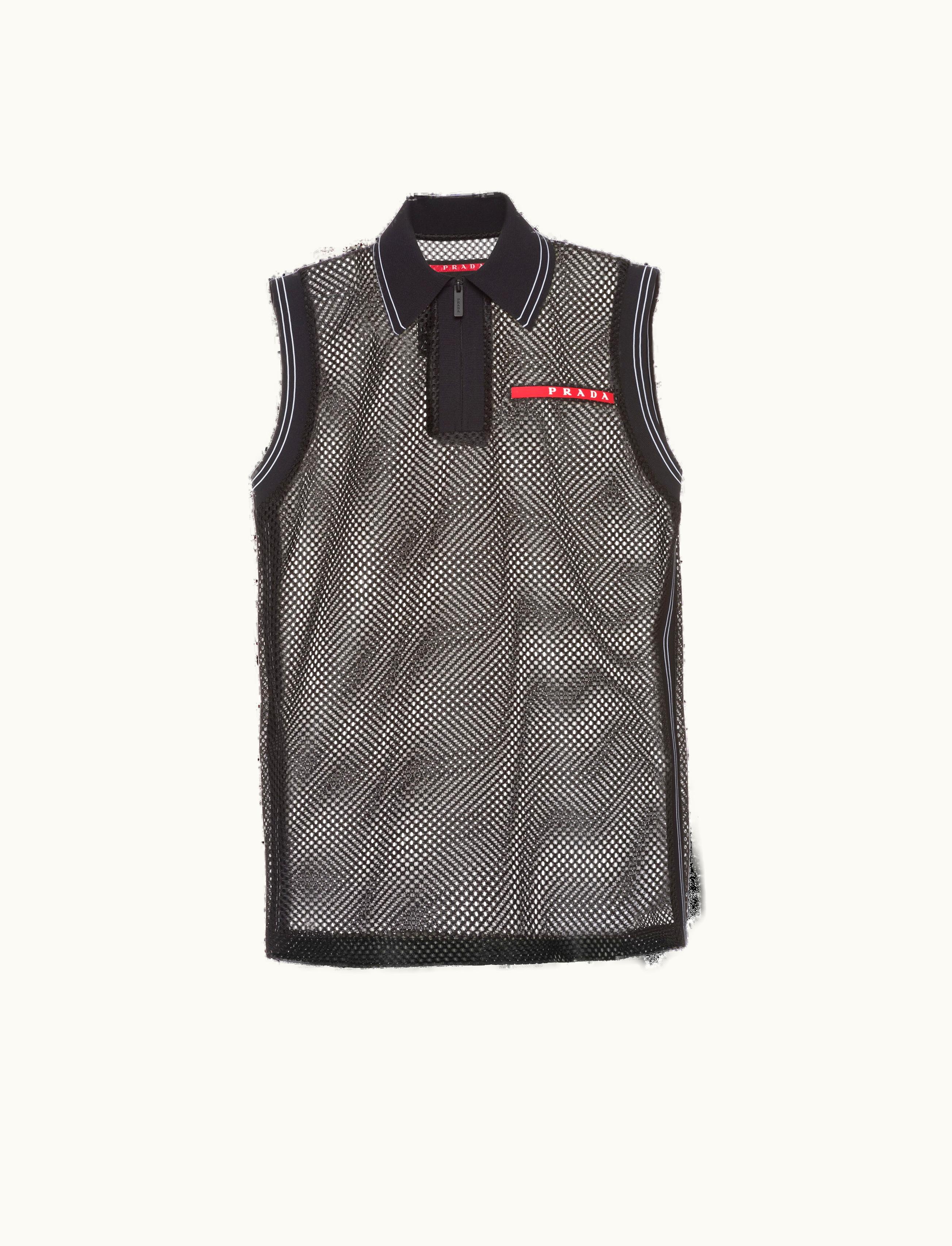 Prada Prada Black Sleeveless Mesh Polo Shirt
