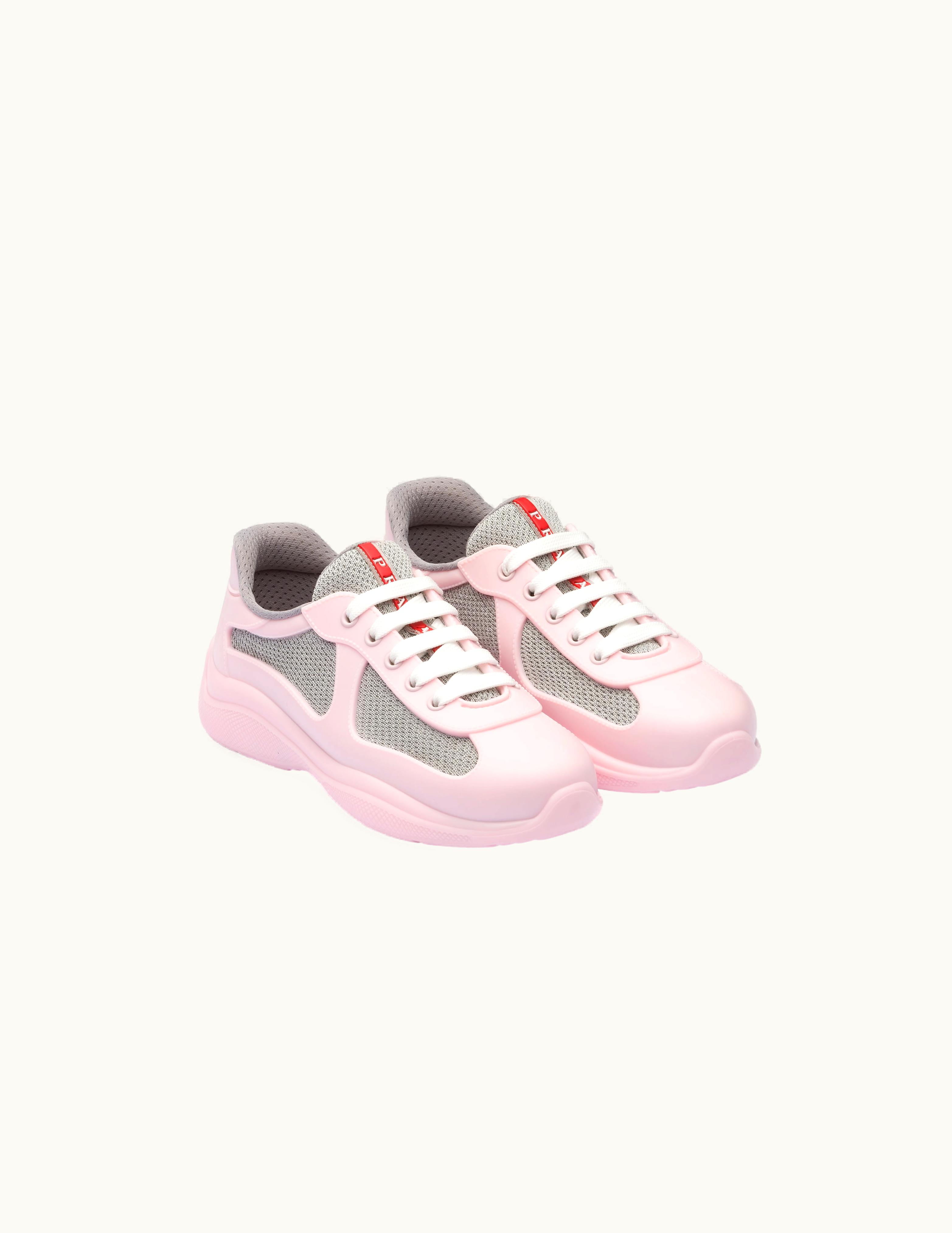 Prada Alabaster Pink Prada America's Cup Soft Rubber And Bike Fabric Sneakers