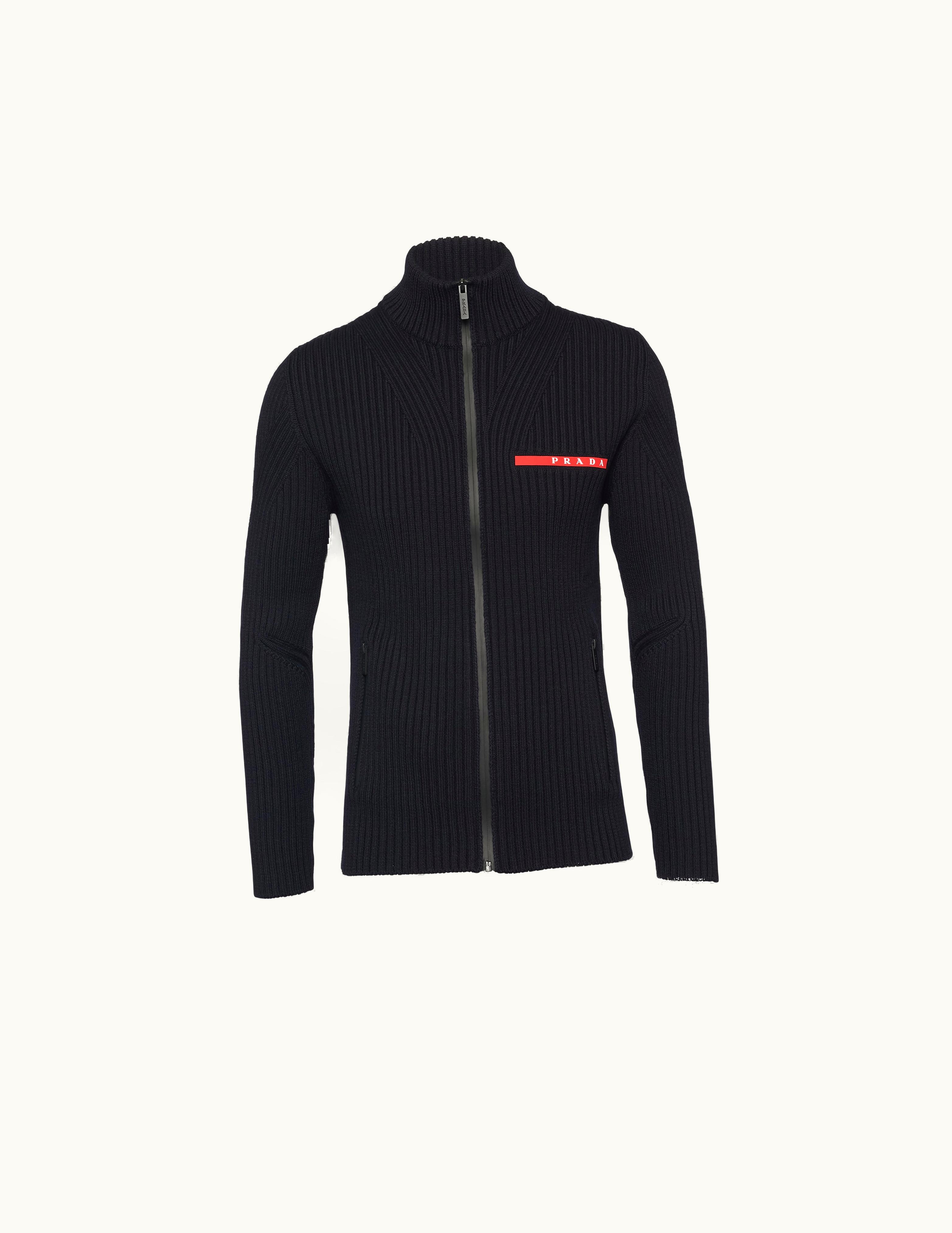 Prada Prada Woolmark Ribbed Knit Cardigan Black