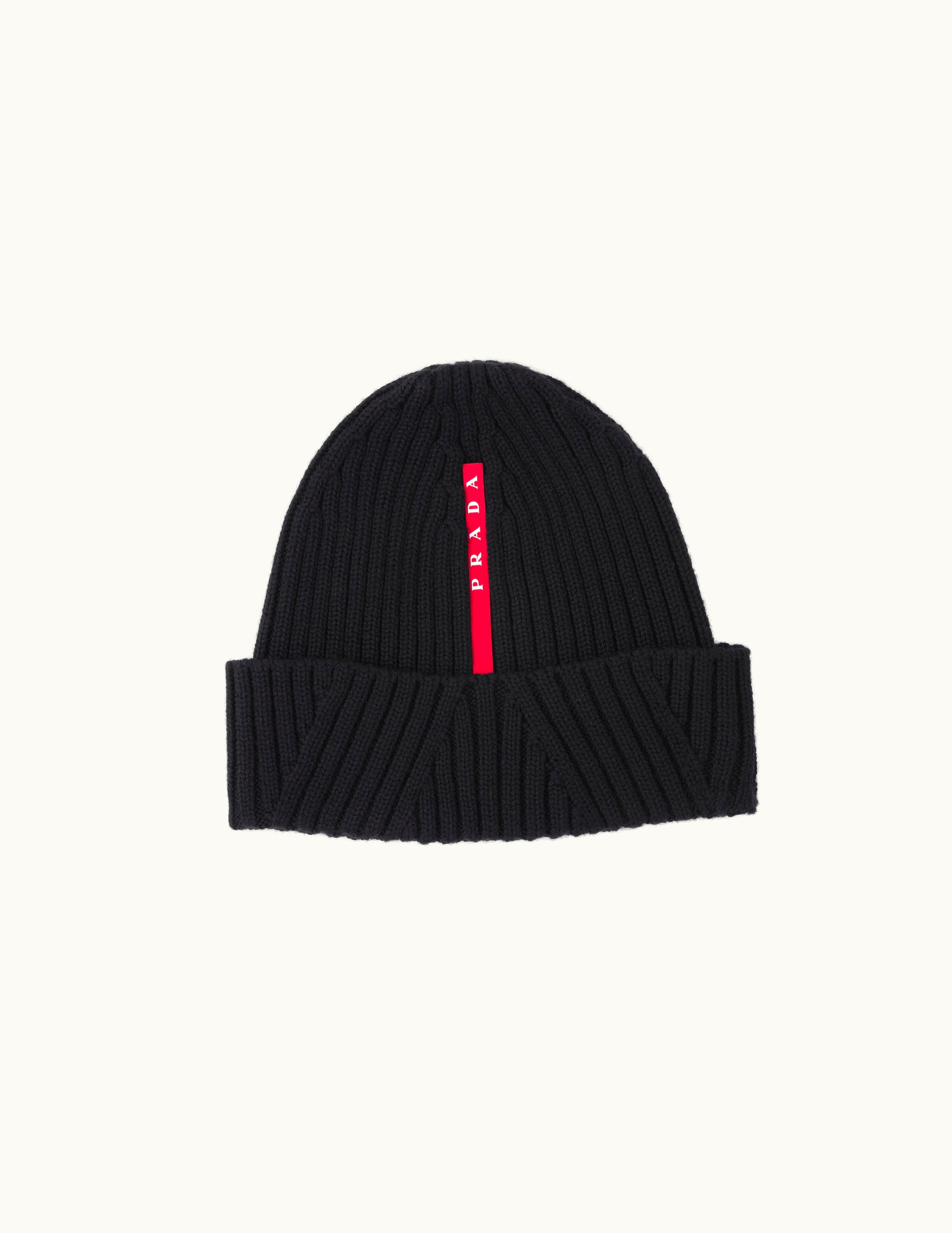 Prada Prada Ribbed Wool Beanie Luxe Black