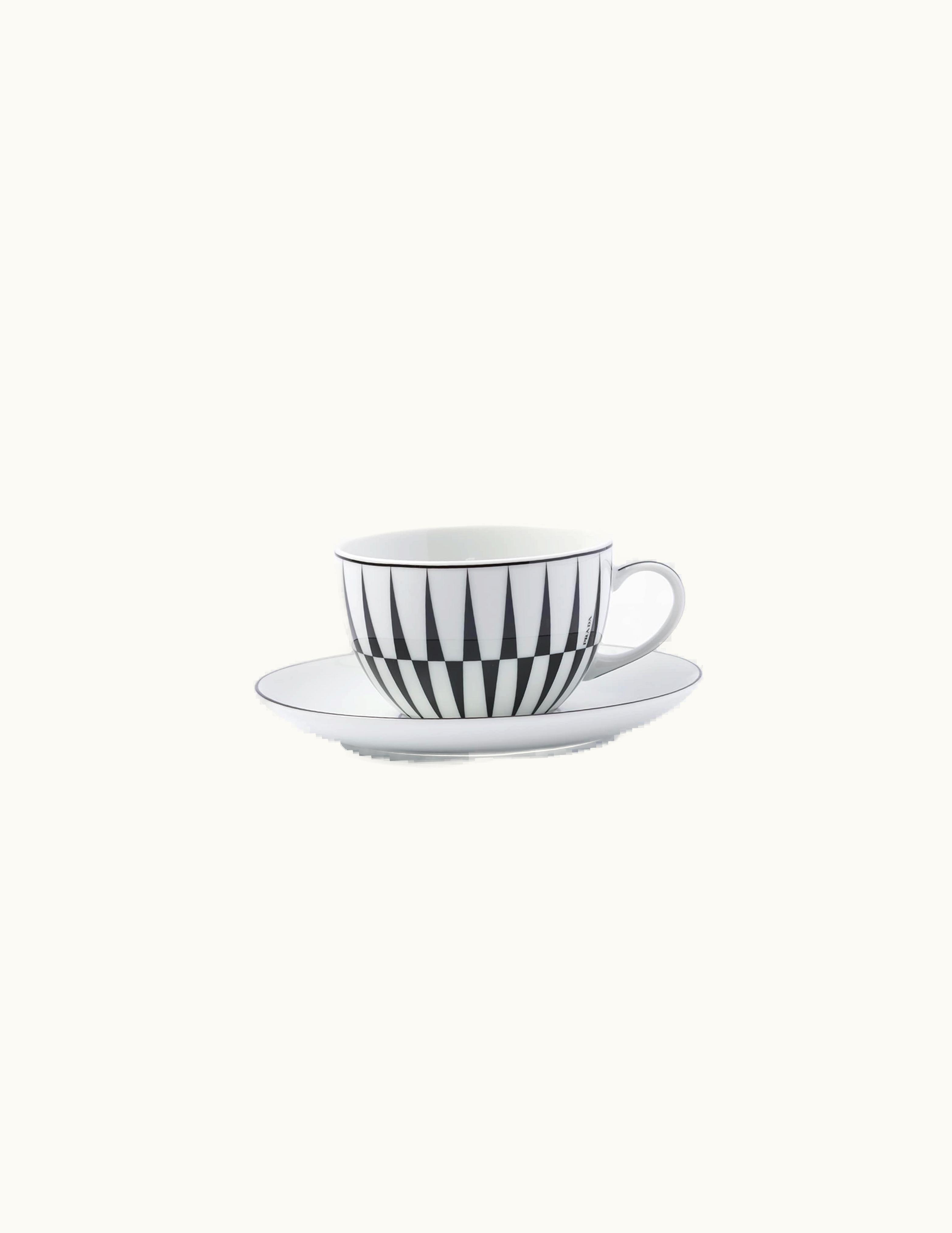 Prada Prada White / Black Set Of Two Porcelain Cappuccino Cups - Stripes
