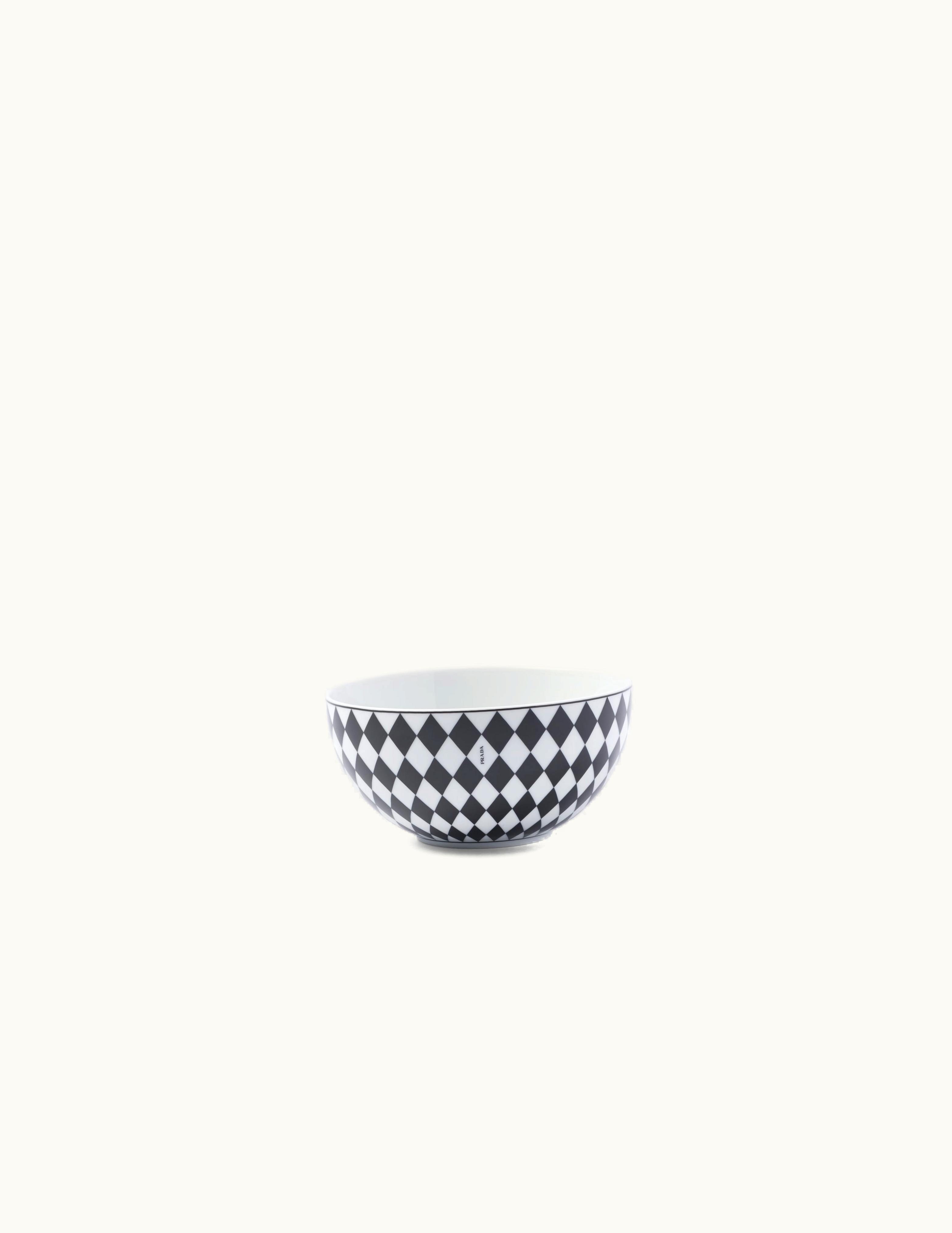Prada Prada White / Black Set Of Two Porcelain Soup Bowls - Checkerboard
