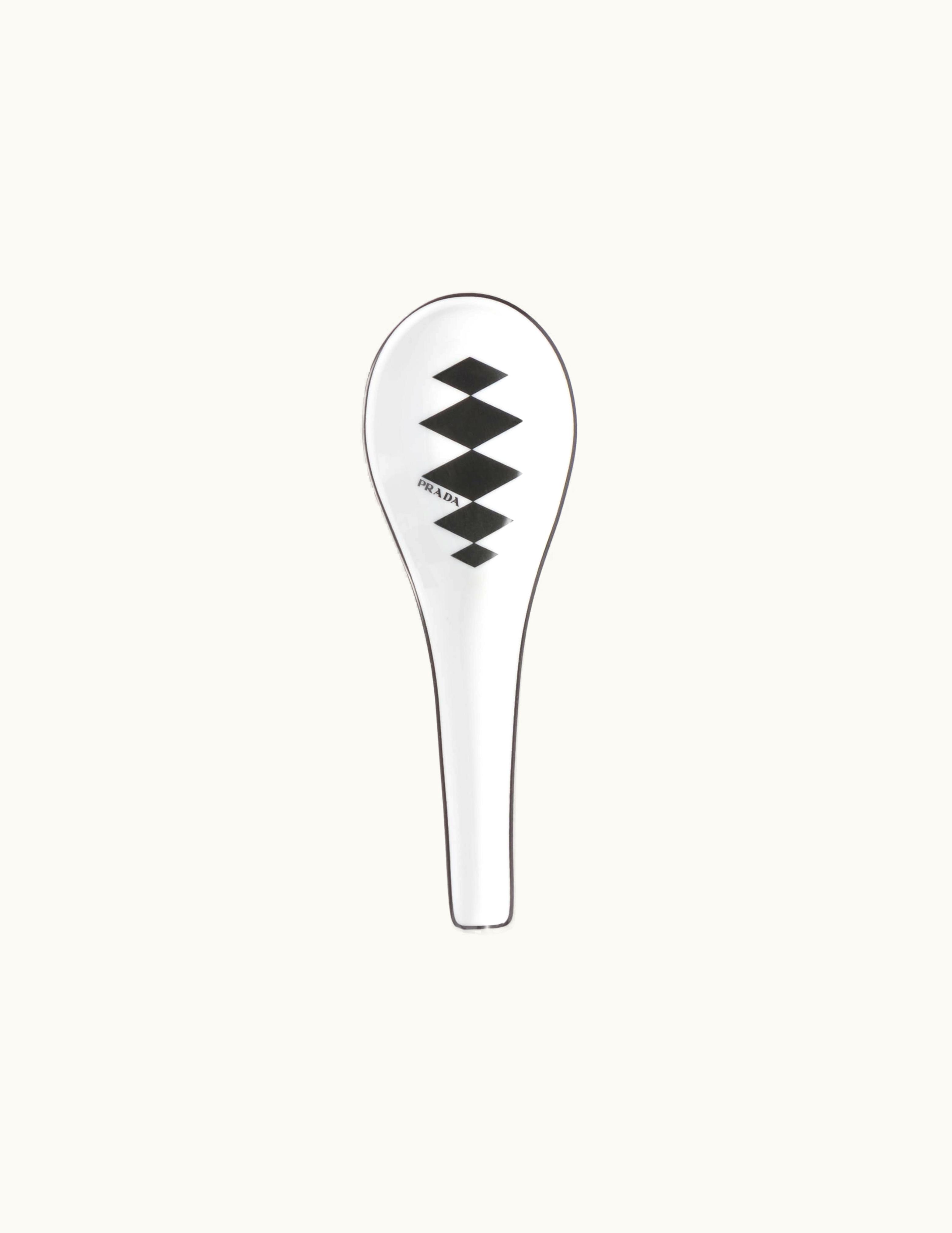 Prada Prada White / Black Set Of Two Porcelain Spoons - Checkerboard