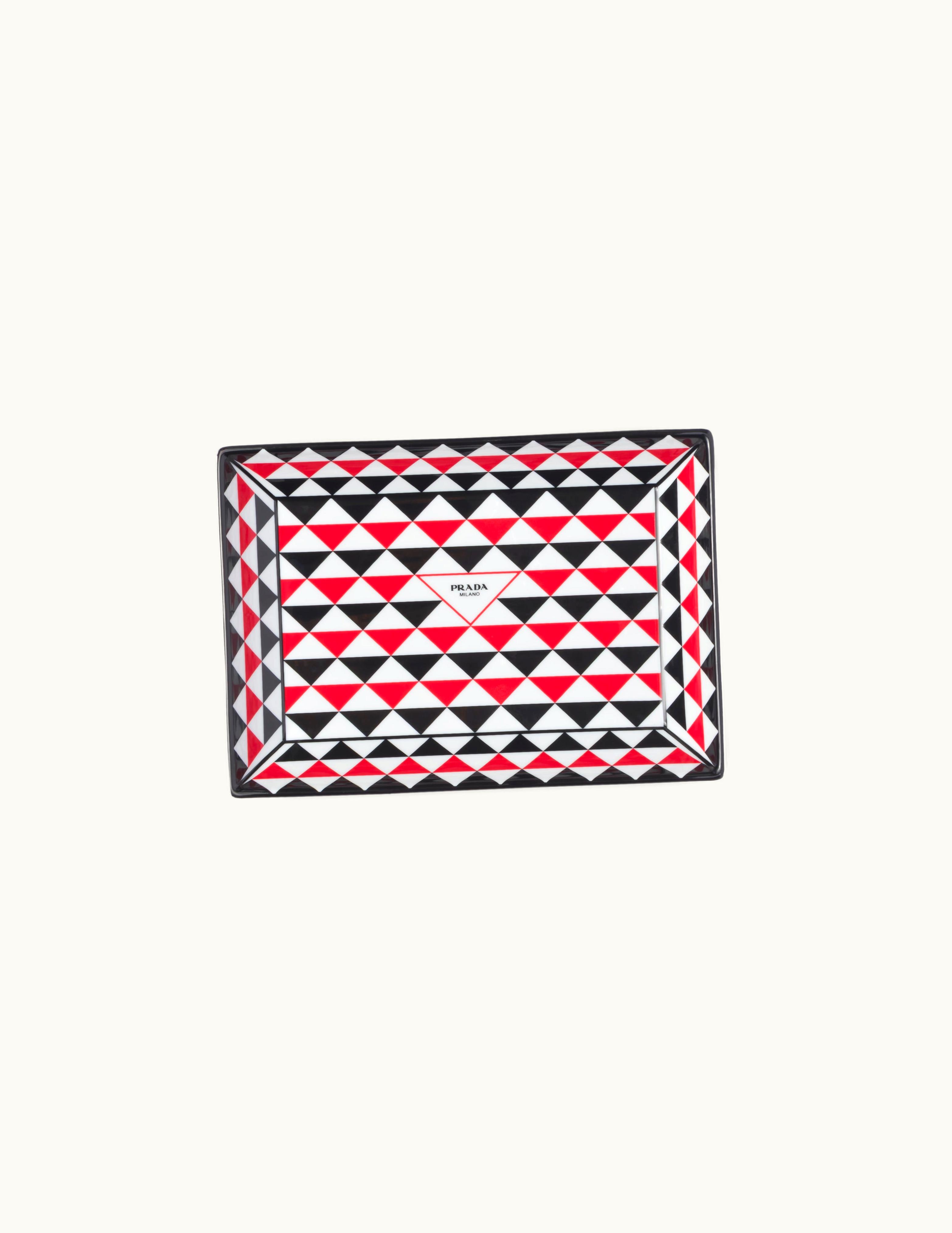 Prada Prada Black / Red / White Large Rectangular Porcelain Catchall Tray - Triangles