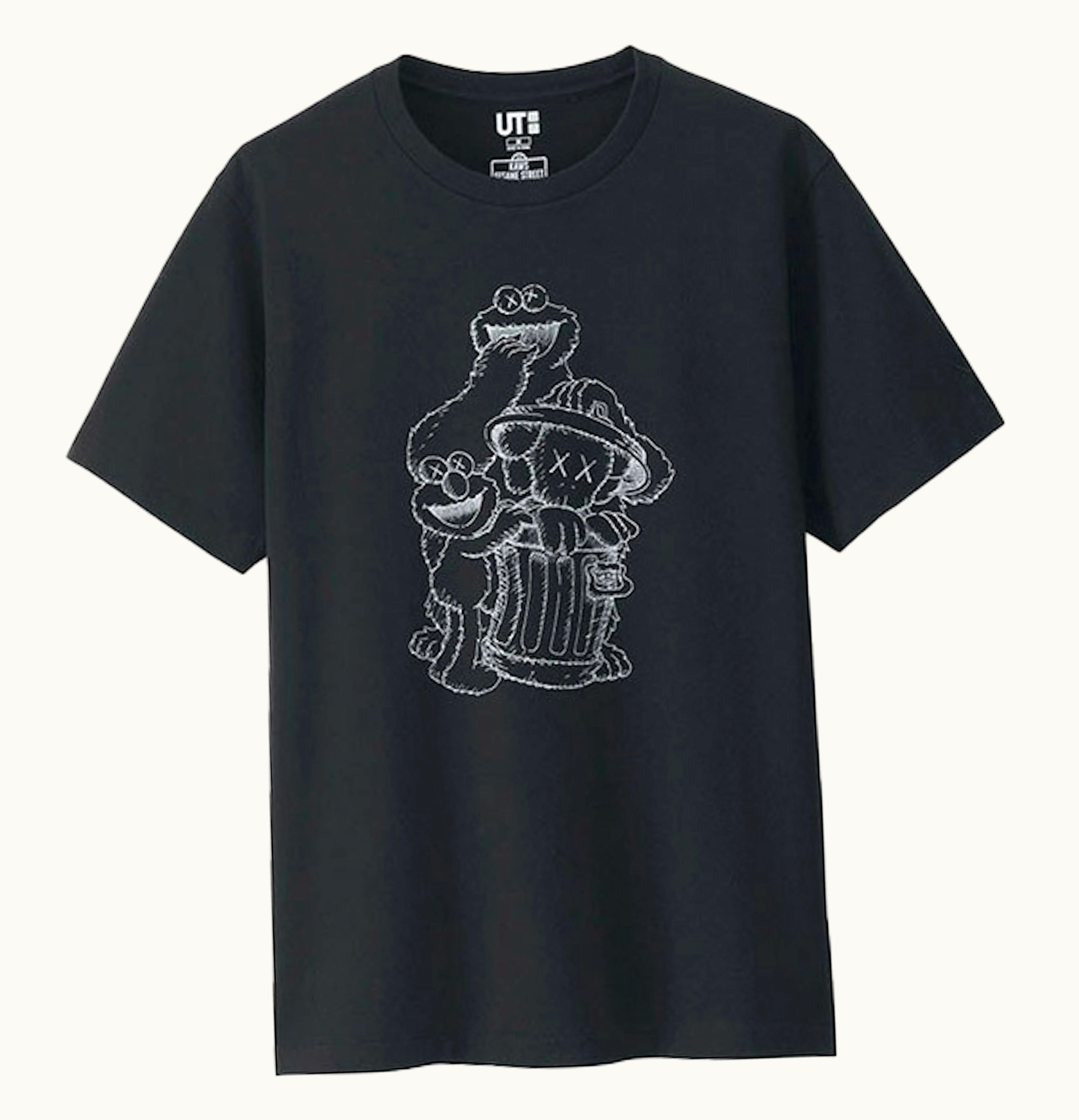 KAWS KAWS x Uniqlo x Sesame Street Companion Trash Can Outline Tee US Sizing Black