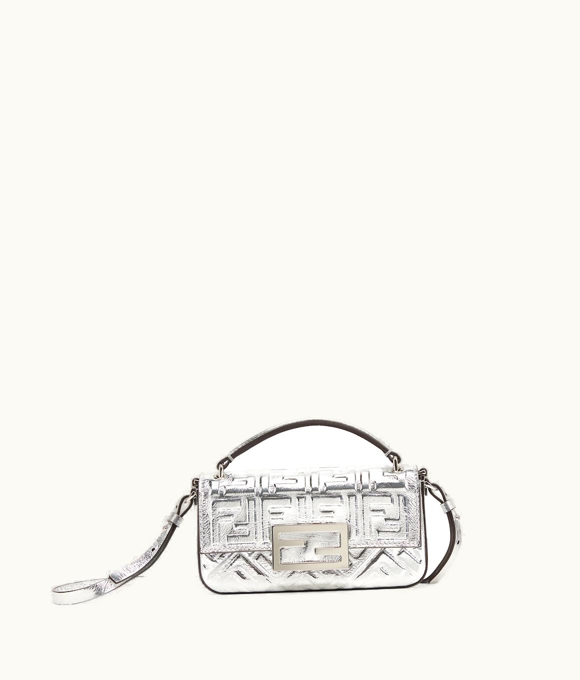 Fendi Fendi Baguette Phone Pouch - Craquelé Silver Leather Pouch