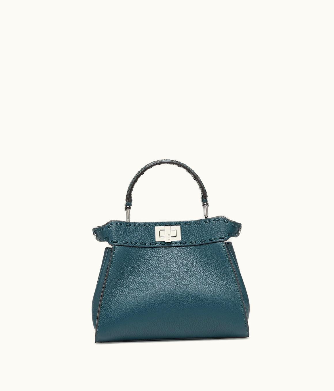 Fendi Fendi Peekaboo Mini - Dark Green Selleria Bag With Oversized Topstitching And Exotic Details