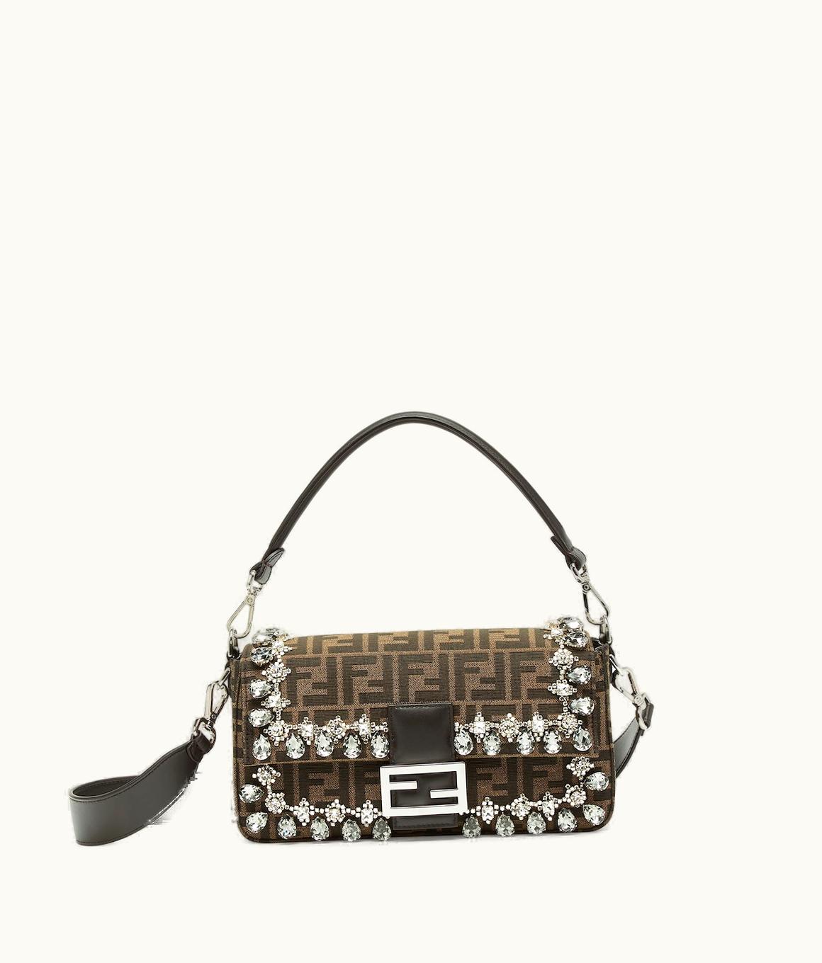 Fendi Fendi Baguette - Jacquard FF Fabric Bag With Crystals