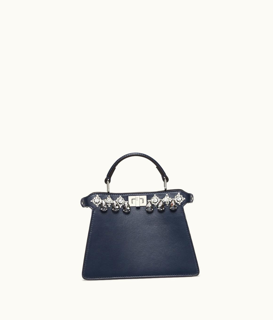 Fendi Fendi Peekaboo Iseeu Petite - Midnight Blue Leather Bag With Crystals
