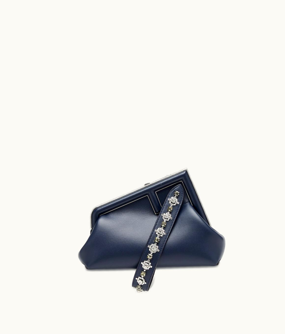 Fendi Fendi First Small With Handle - Midnight Blue Leather Bag With Crystals