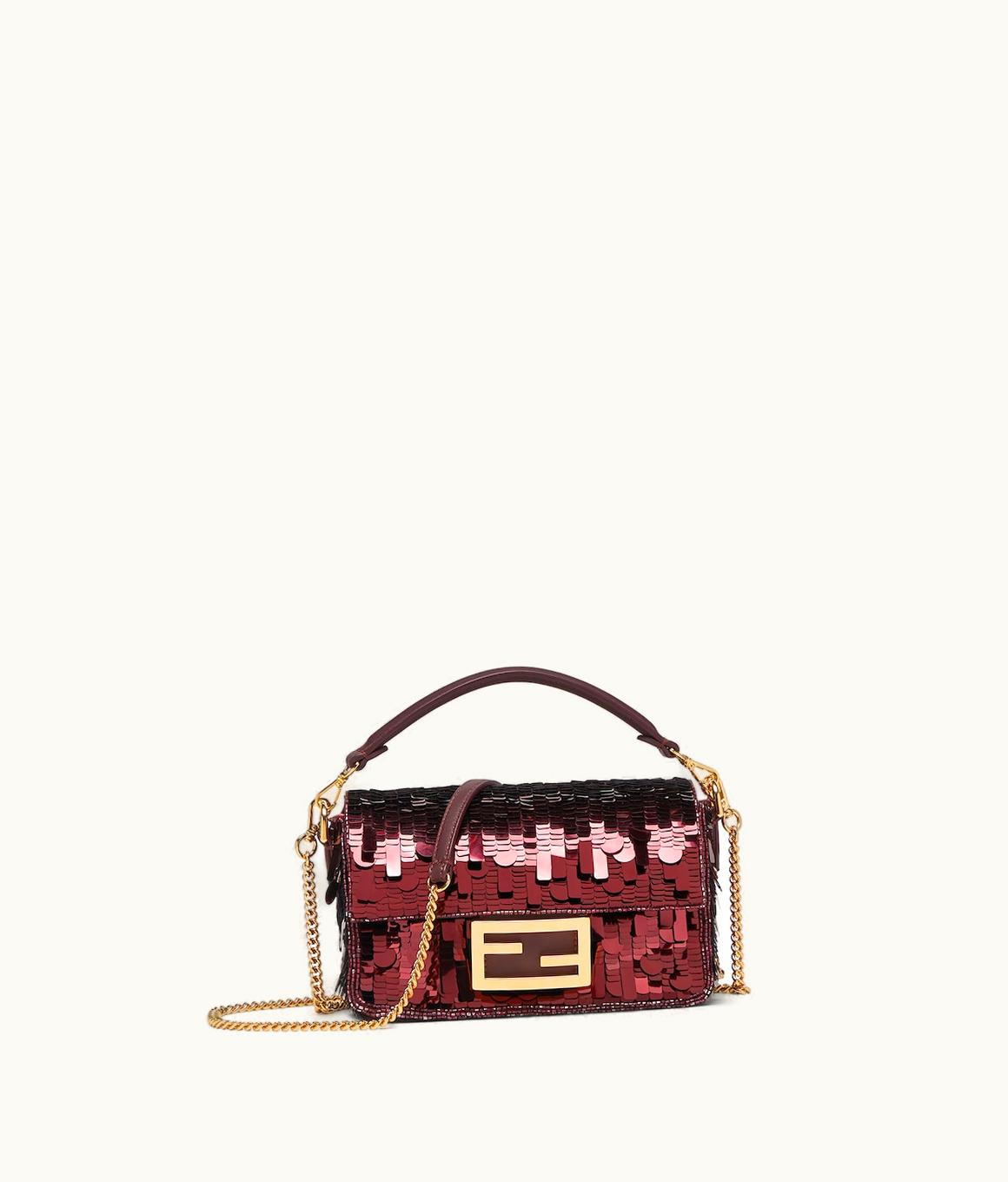 Fendi Fendi Baguette Mini - Burgundy Leather And Sequin Bag
