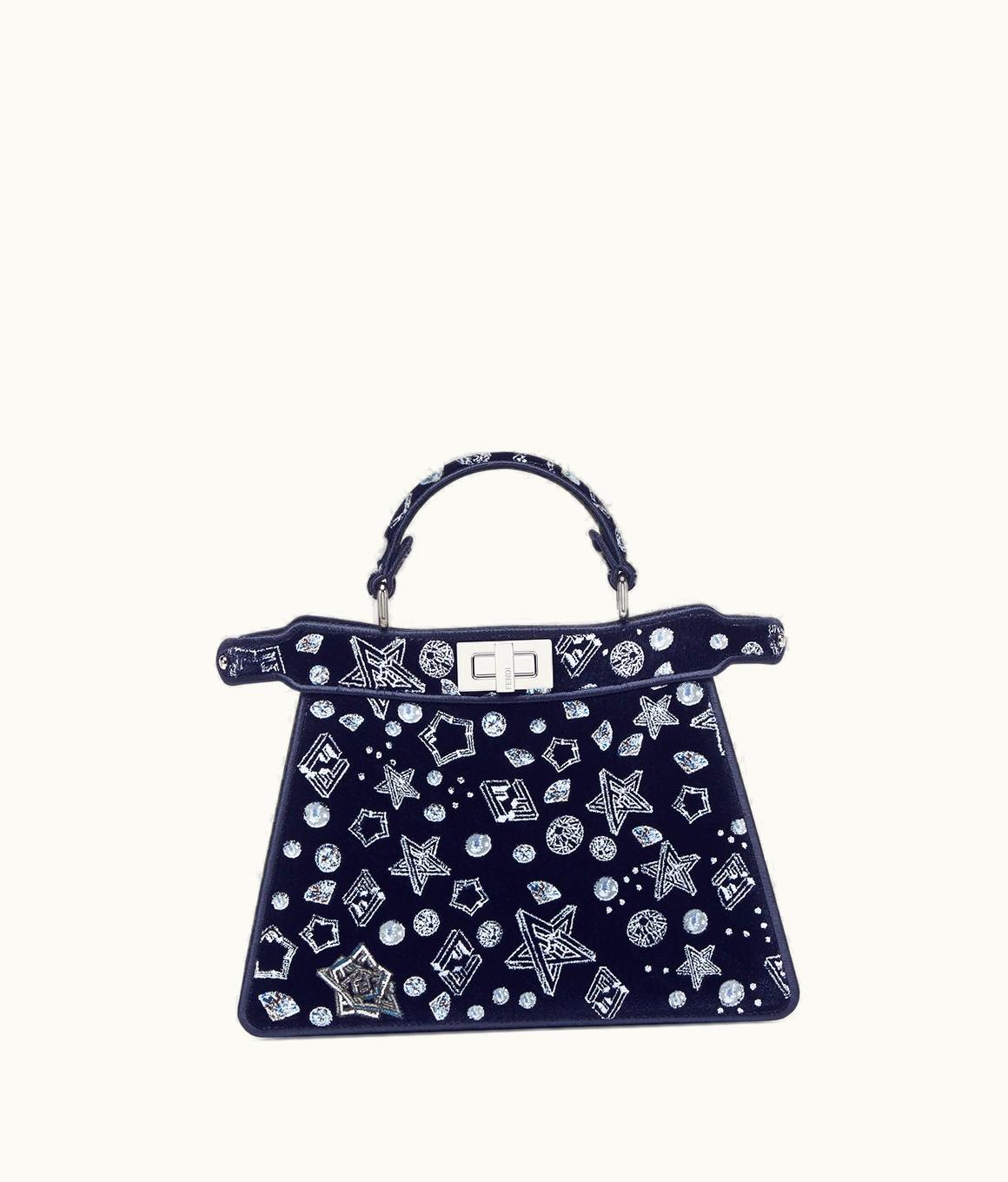 Fendi Fendi Peekaboo Iseeu Small - Midnight Blue Bag In Carpet-Weave Embroidered Fabric