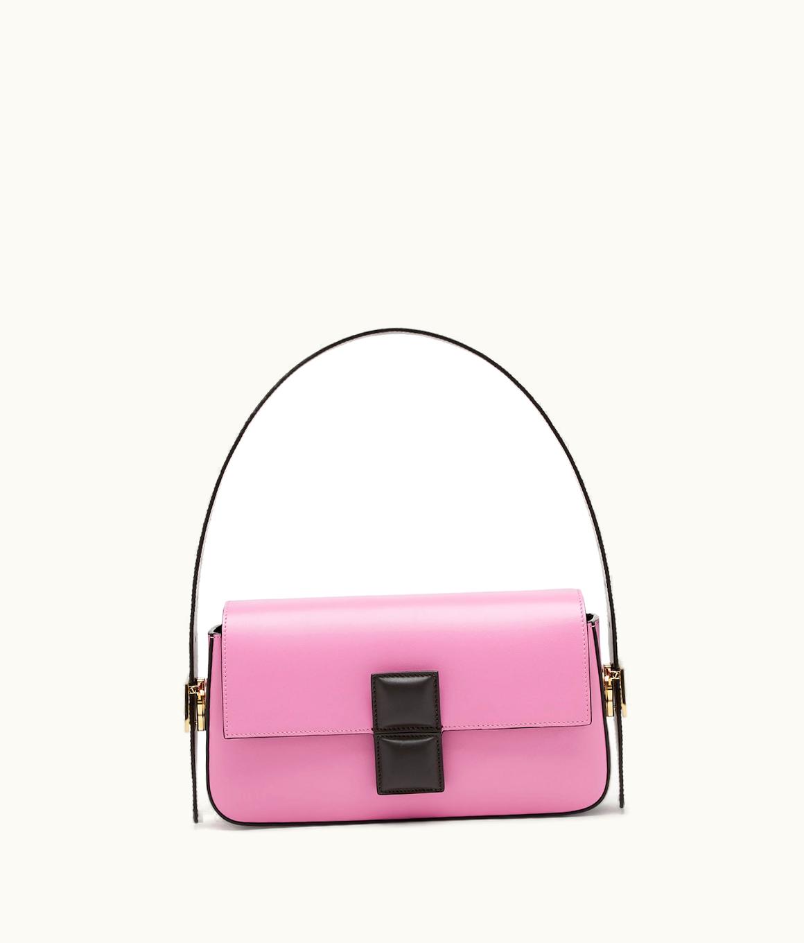 Fendi Fendi Baguette - Pink And Dark Brown Color-Block Leather Bag
