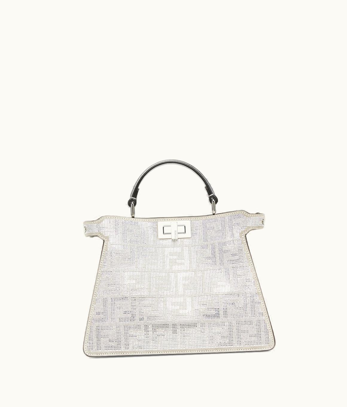 Fendi Fendi Peekaboo Iseeu Small - Silver Leather Bag With Crystal FF Motif