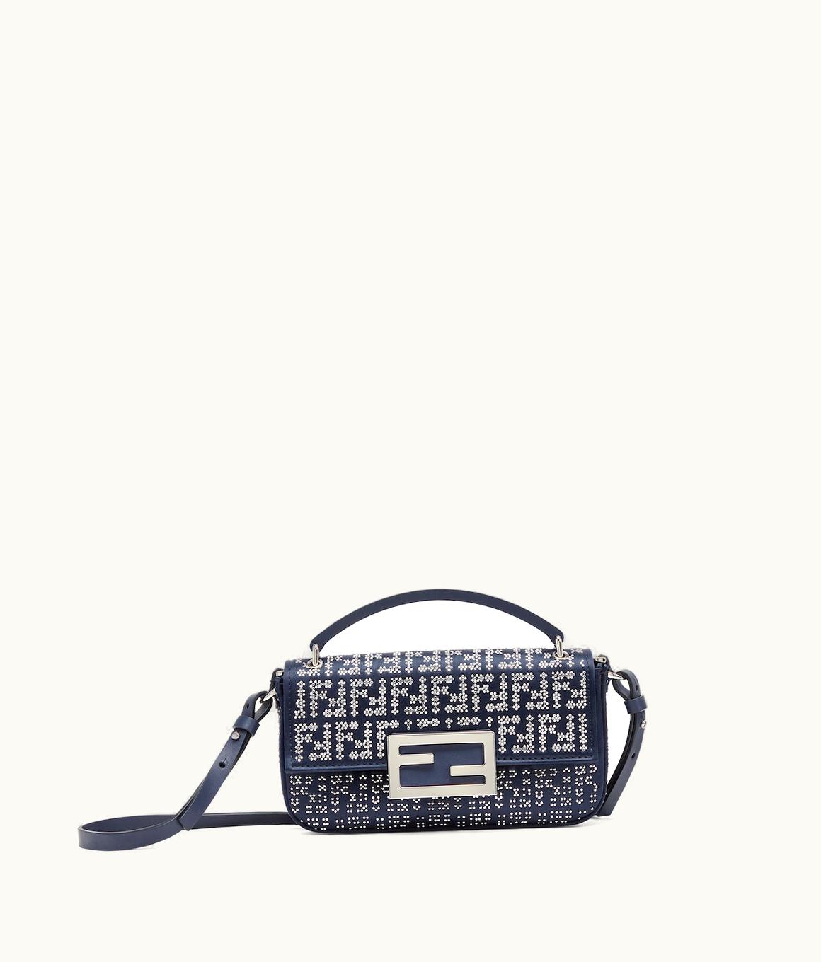 Fendi Fendi Baguette Phone Pouch - Midnight Blue Satin Pouch With Crystals