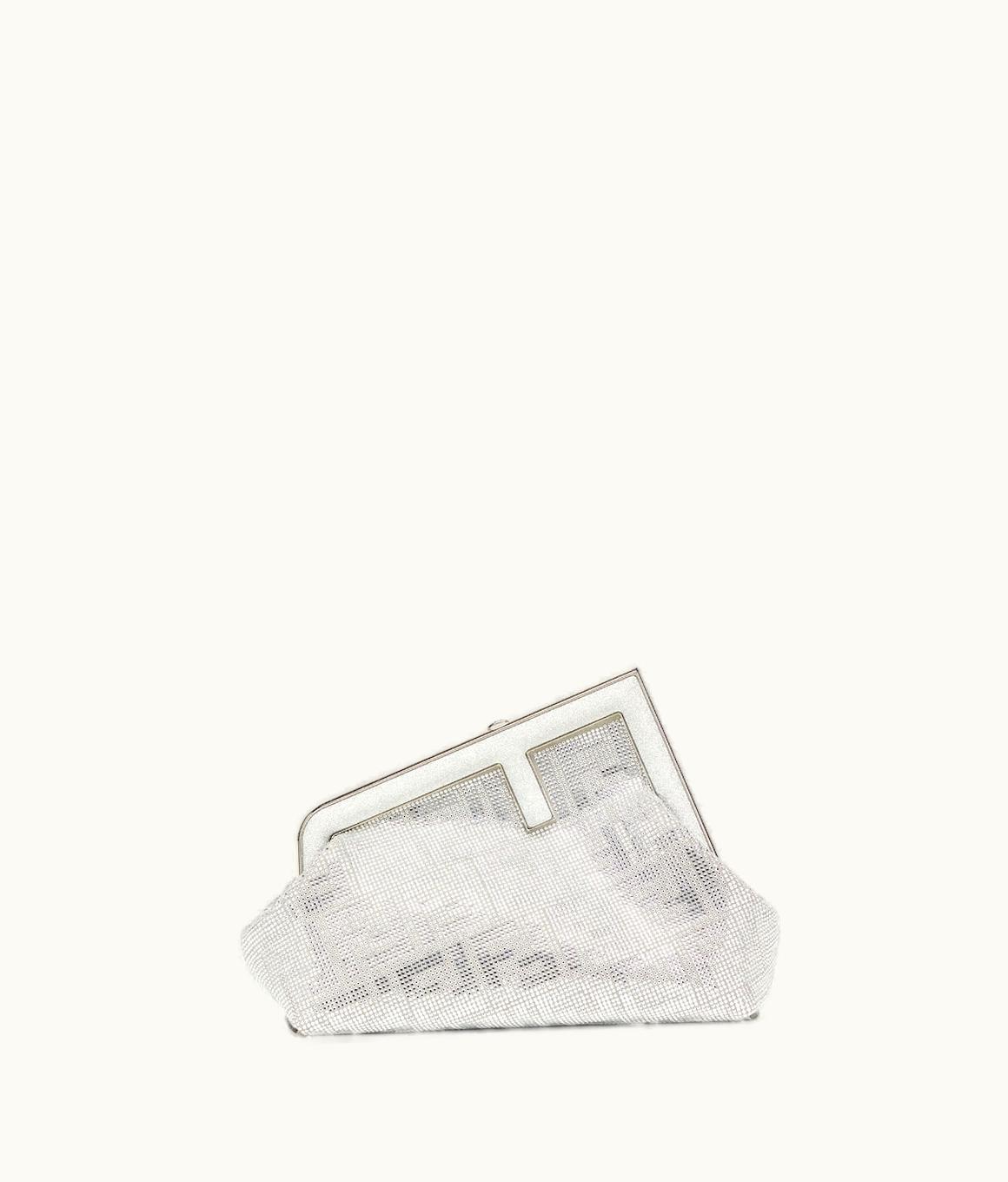 Fendi Fendi First Small - Silver Leather Bag With Crystal FF Motif