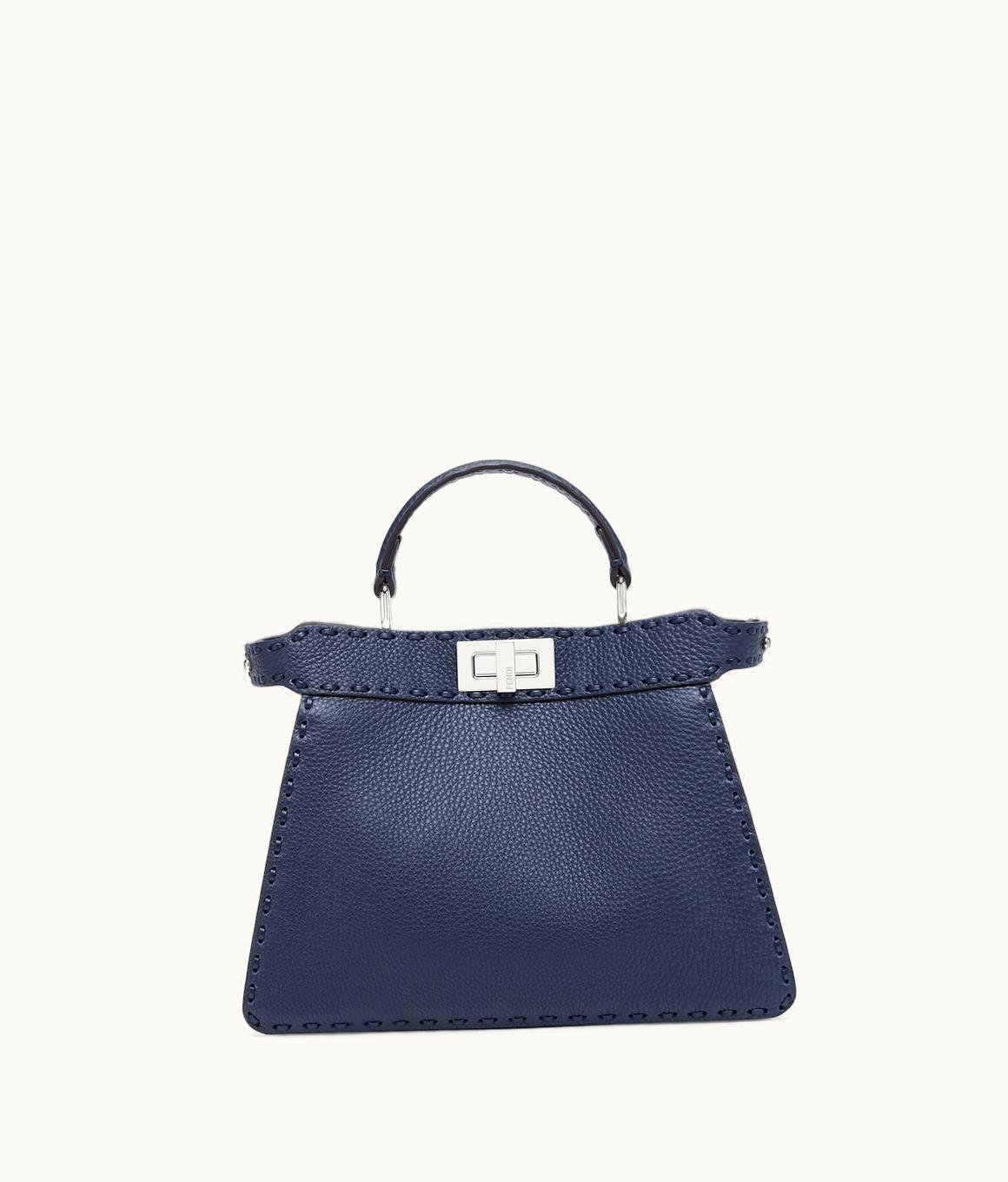 Fendi Fendi Peekaboo Iseeu Small - Midnight Blue Selleria Bag With Oversized Topstitching