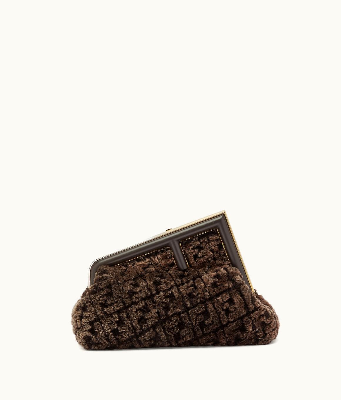 Fendi Fendi First Midi - Dark Brown Sheepskin Bag With FF Motif
