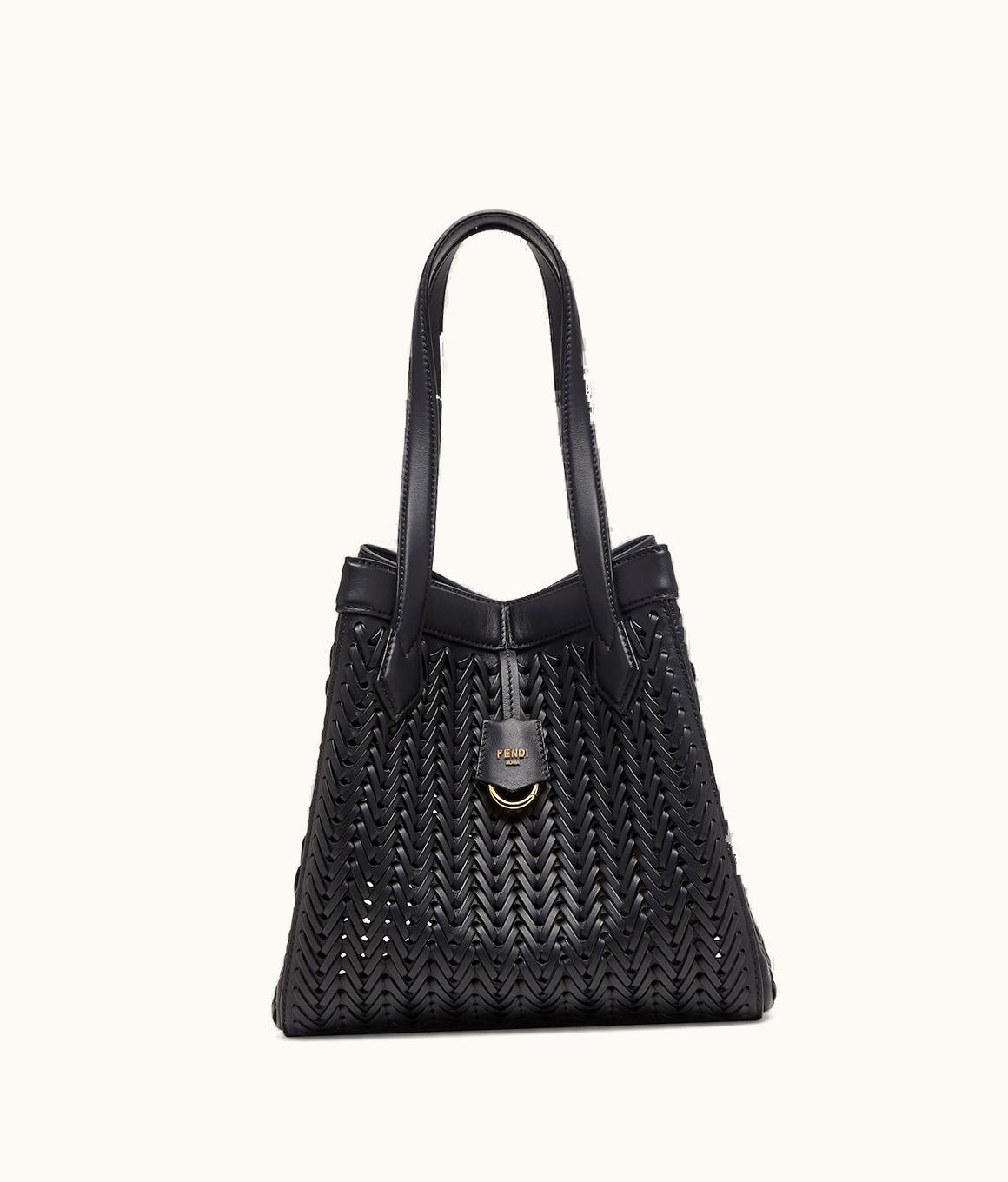 Fendi Fendi Origami Medium - Black Interlaced Leather Bag That Can Be Transformed