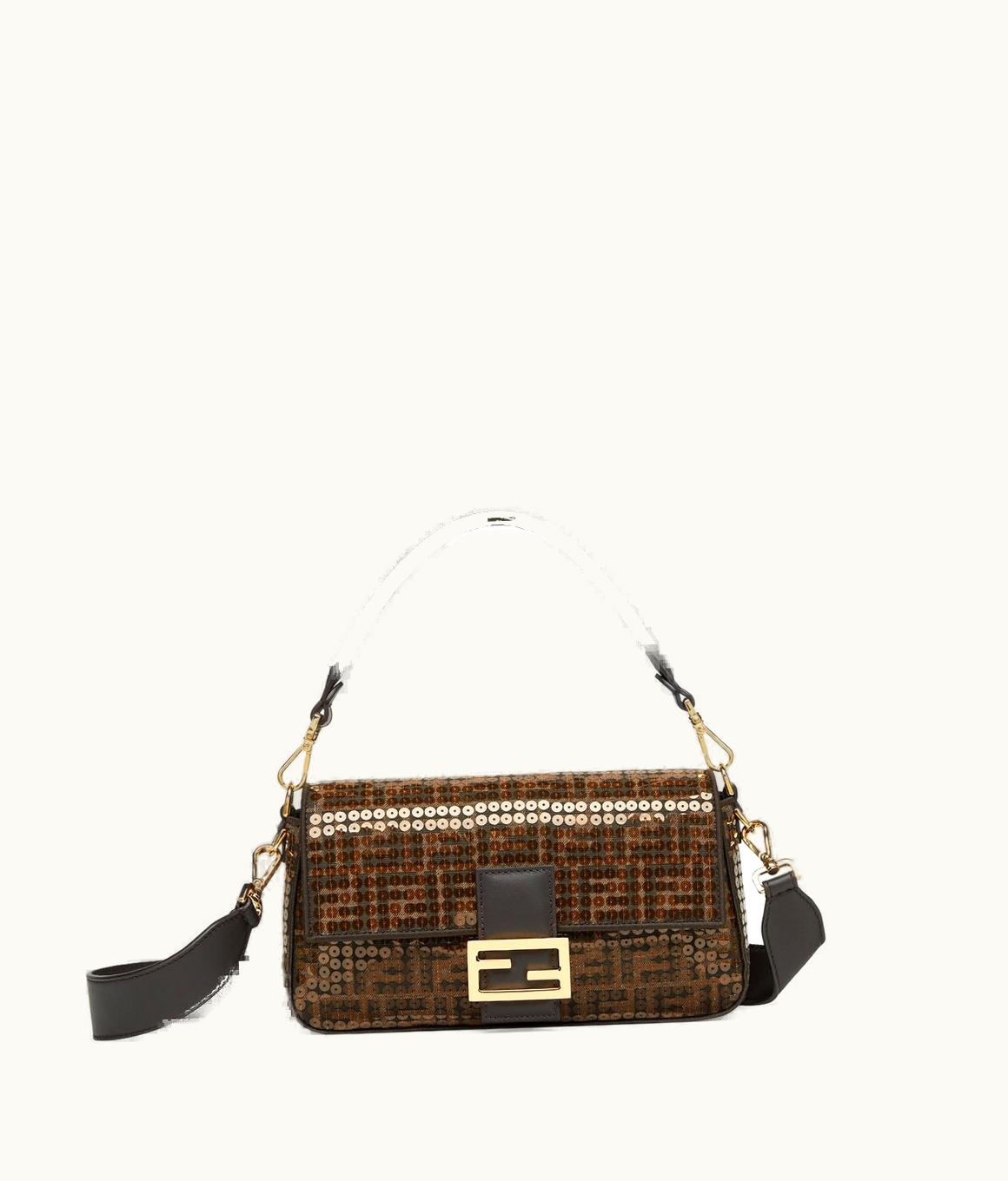 Fendi Fendi Baguette - Brown FF Jacquard Fabric Bag With Sequins