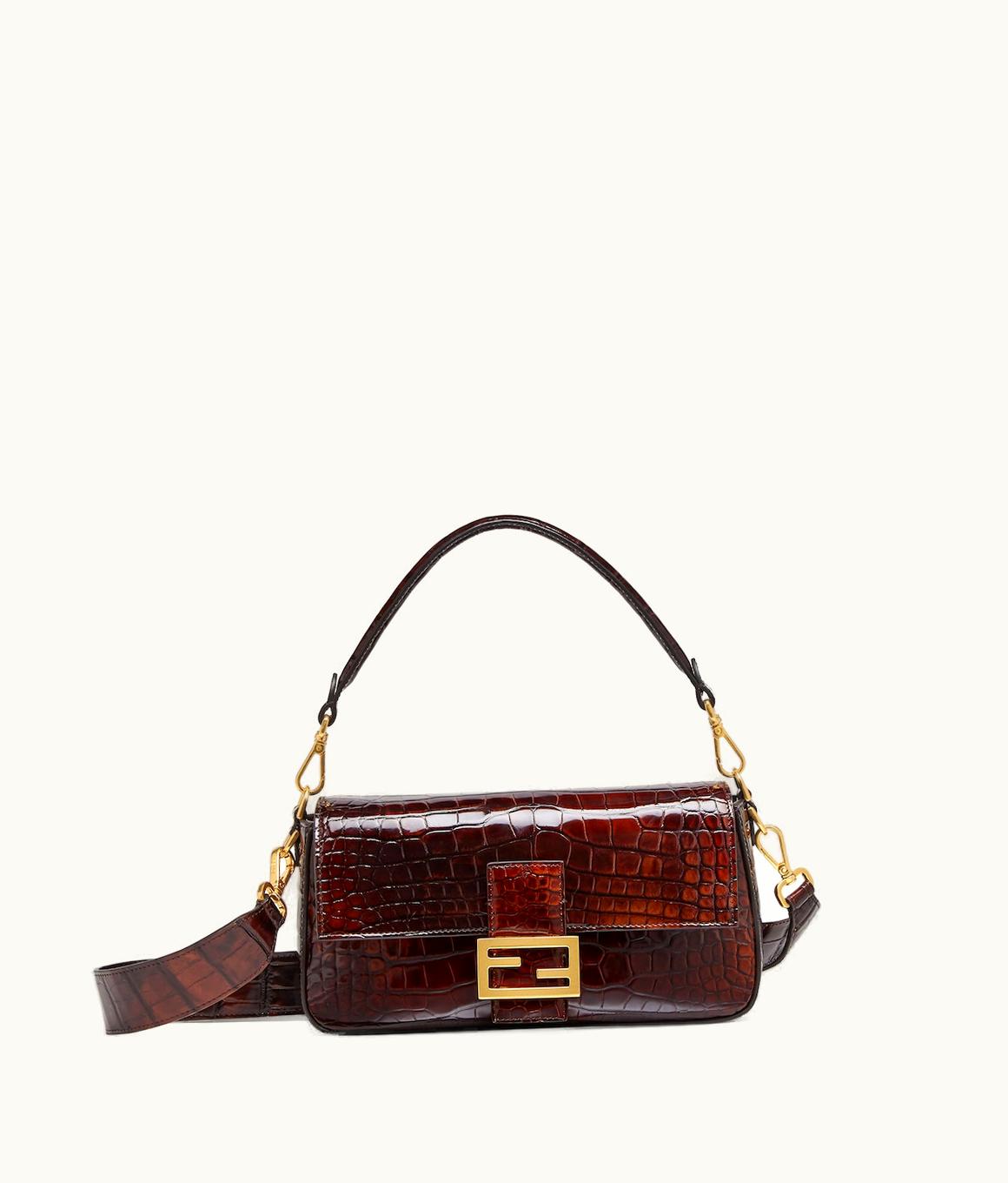 Fendi Fendi Baguette - Tortoiseshell-effect Dark Brown Crocodile-Leather Bag