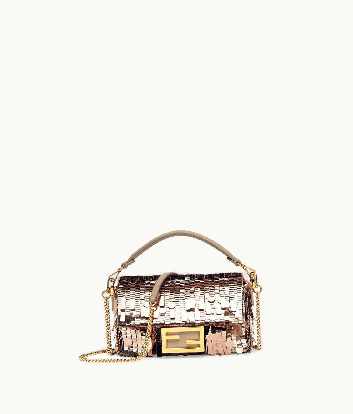 Fendi Fendi Baguette Mini - Dove Gray Sequin And Leather Bag