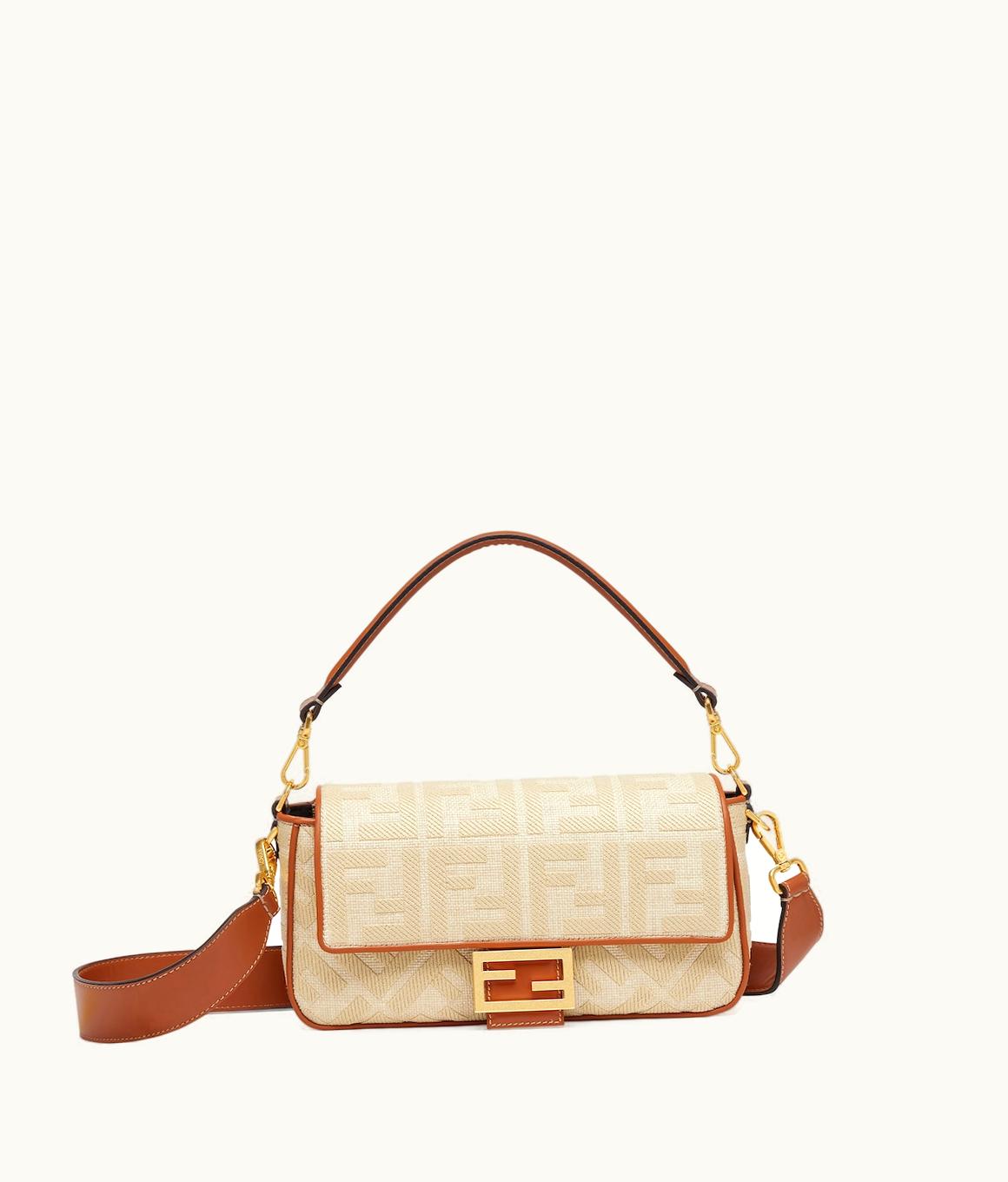 Fendi Fendi Baguette - Natural Straw Bag With FF Embroidery