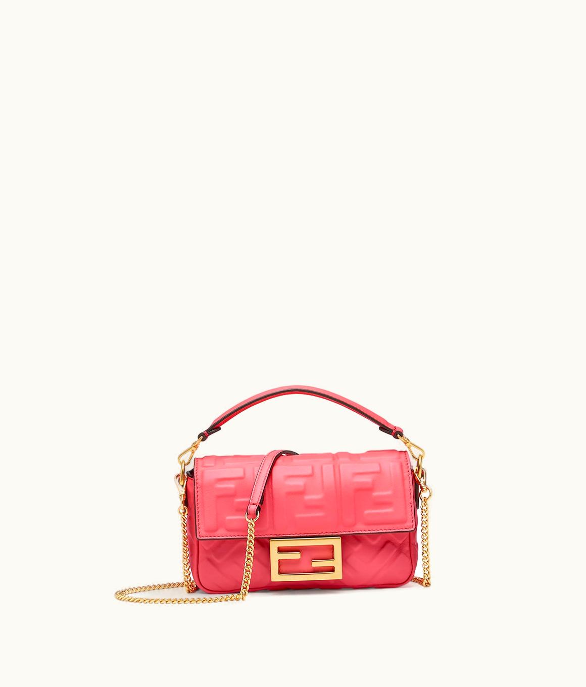 Fendi Fendi Baguette Mini FF Embossed Nappa Leather Bag - Pink