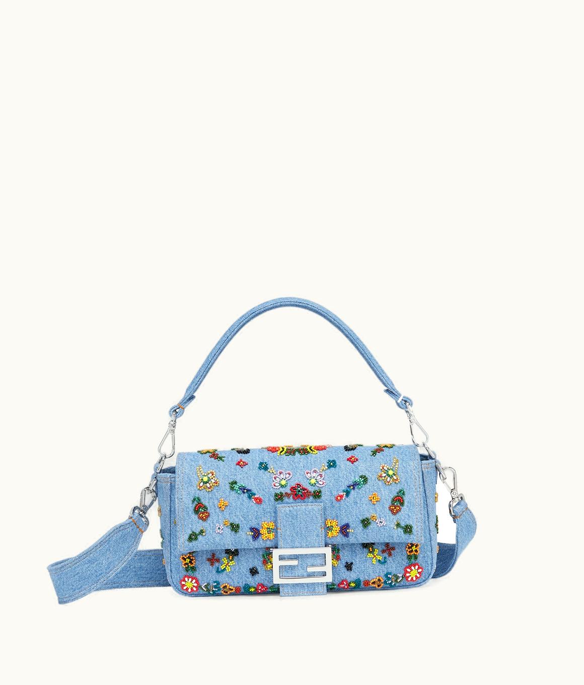 Fendi Fendi Baguette - Denim Re-Edition Bag With Flower Embroidery