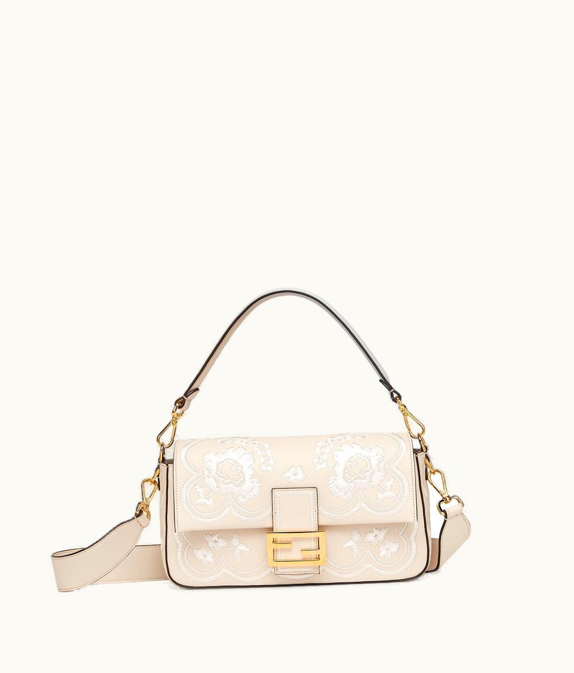Fendi Fendi Baguette - Camellia Leather Bag With Floral Embroidery