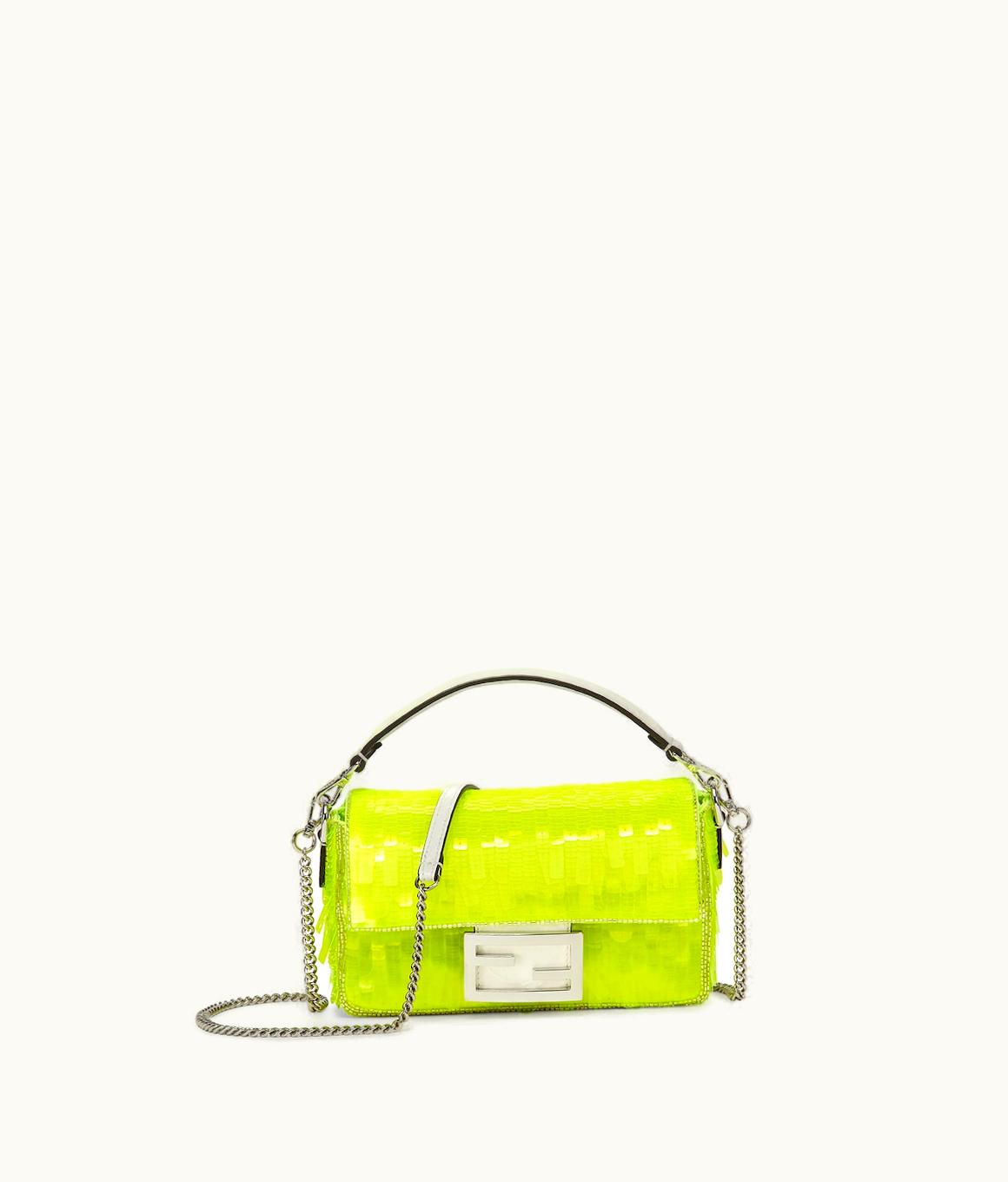 Fendi Fendi Baguette Mini - Elaphe And Neon Yellow Sequin Bag