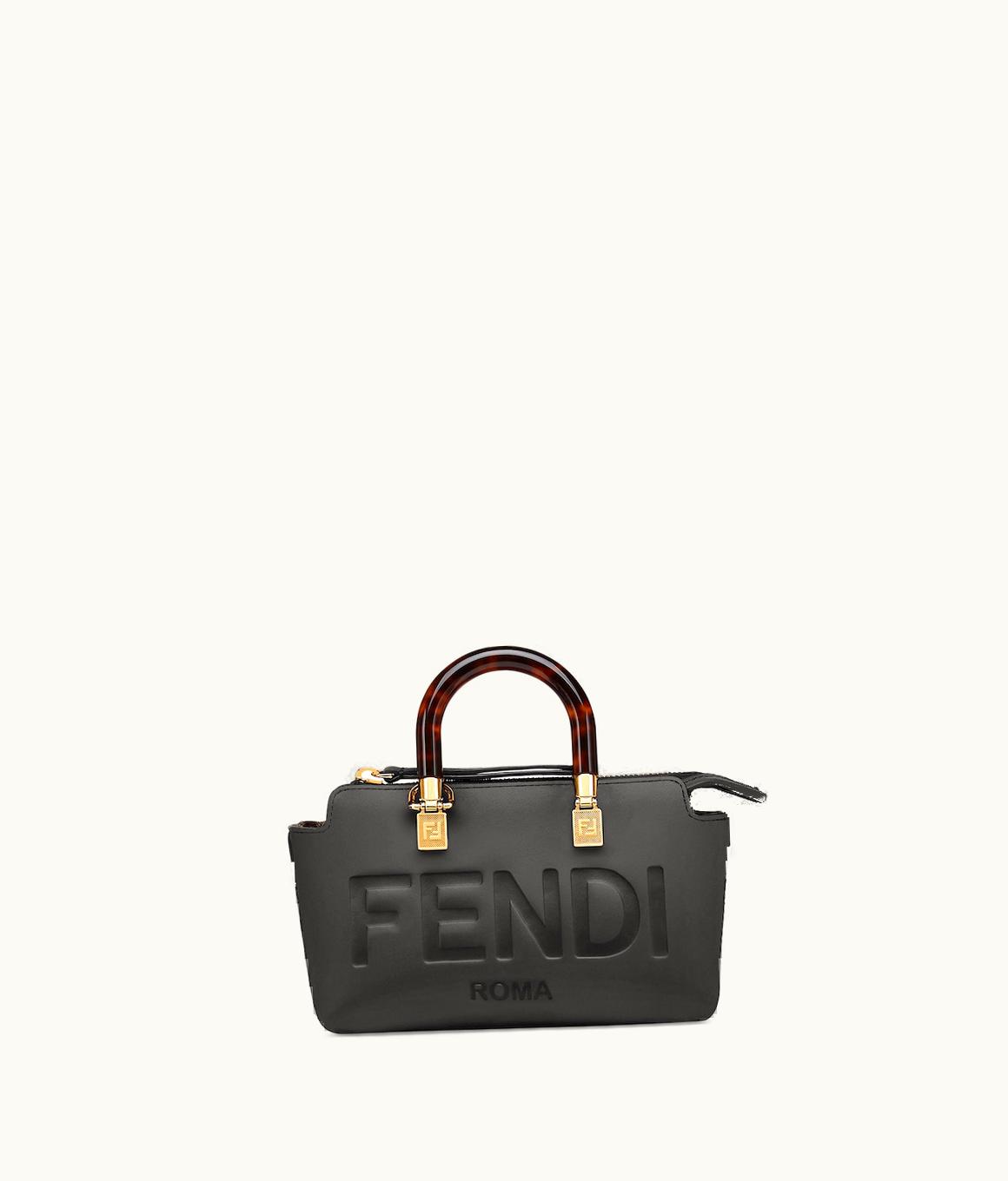 Fendi Fendi By The Way Mini Black Leather Boston Bag with Tortoiseshell-Effect Plexiglass Handles