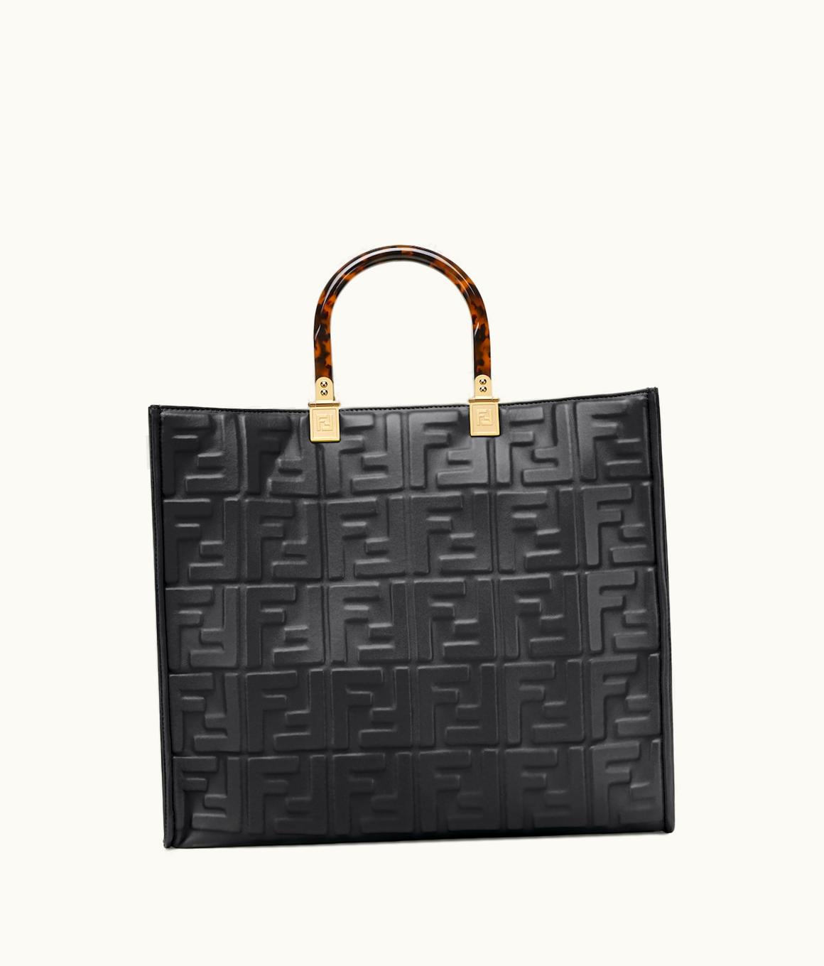 Fendi Fendi Sunshine Medium FF Leather Shopper Black