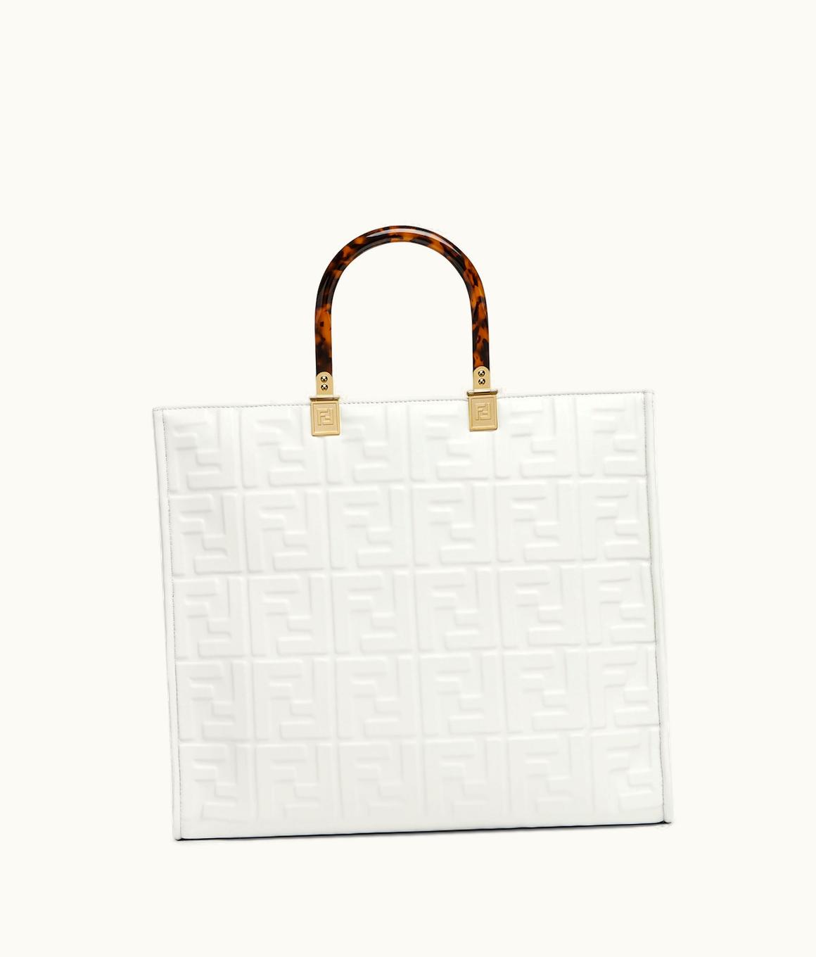 Fendi Fendi Sunshine Medium FF Motif Leather Shopper - White