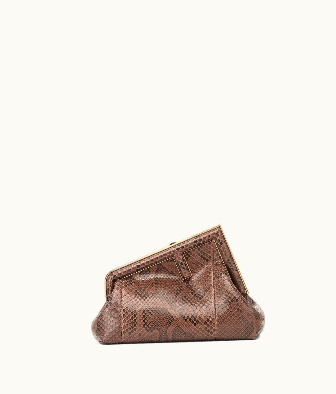 Fendi Fendi First Small Python Leather Shoulder Bag Dark Brown