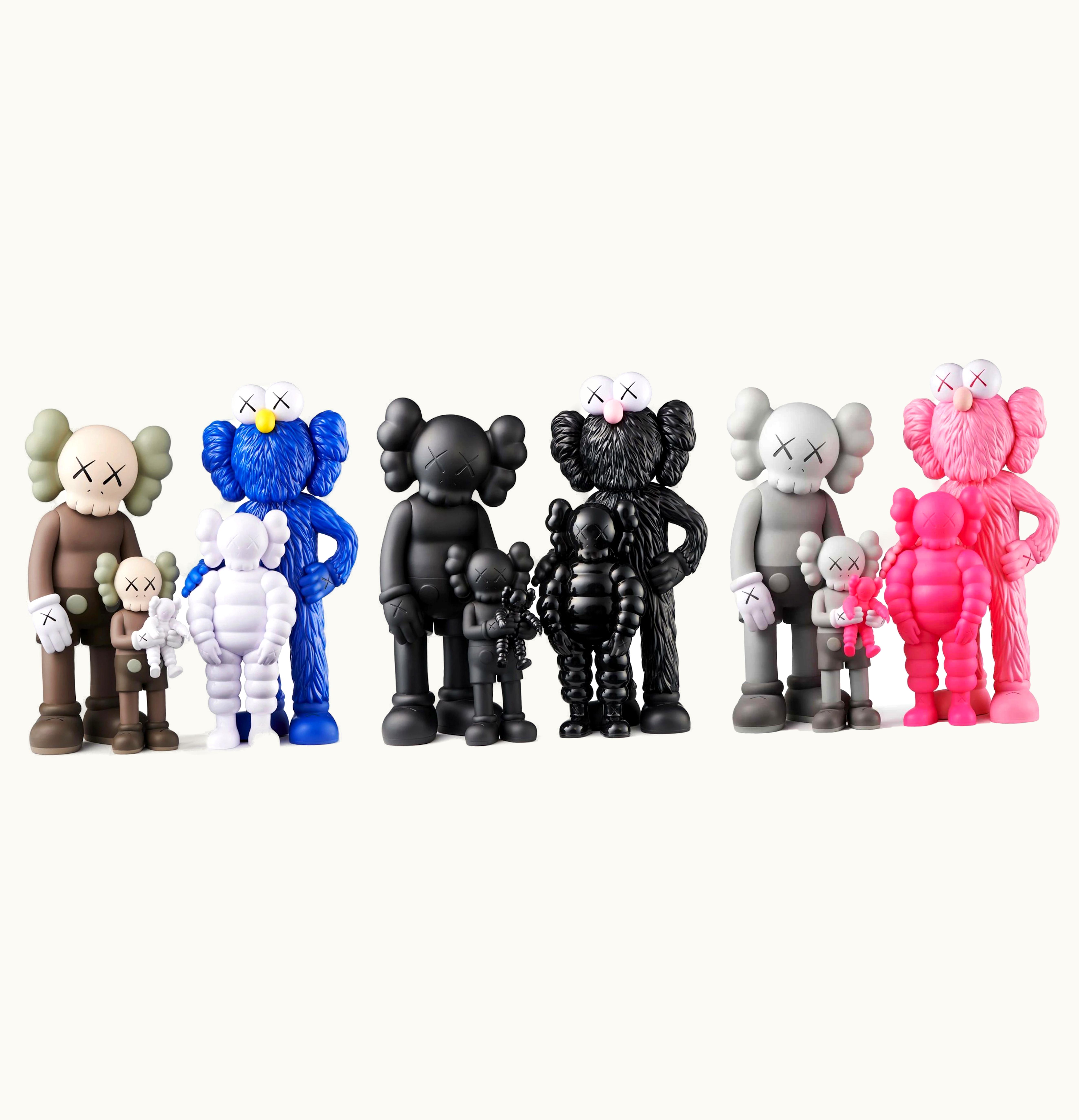 KAWS KAWS Family Vinyl Figures Set Brown Blue White Black Grey Pink