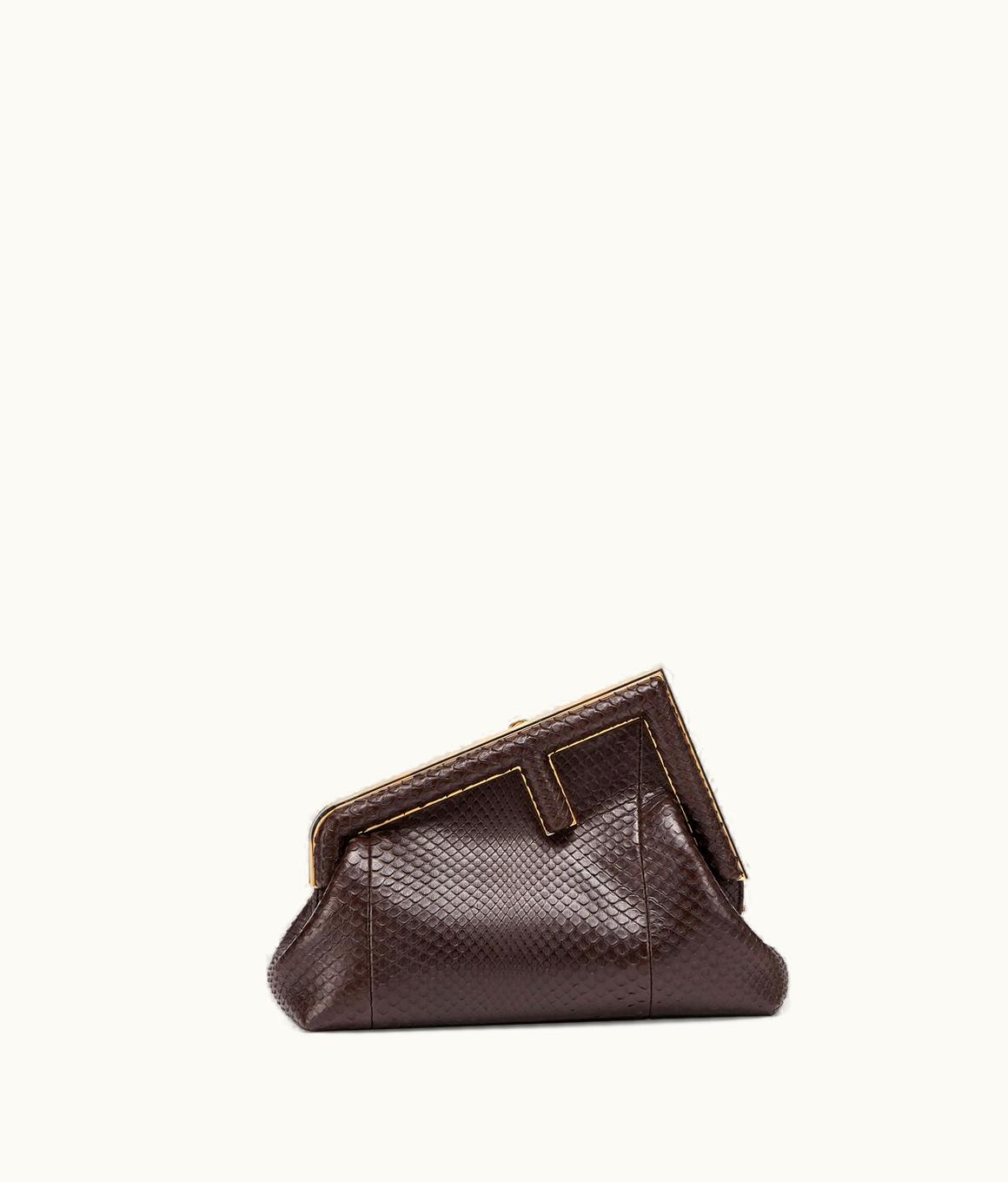 Fendi Fendi First Small Python Leather Shoulder Bag - Dark Brown