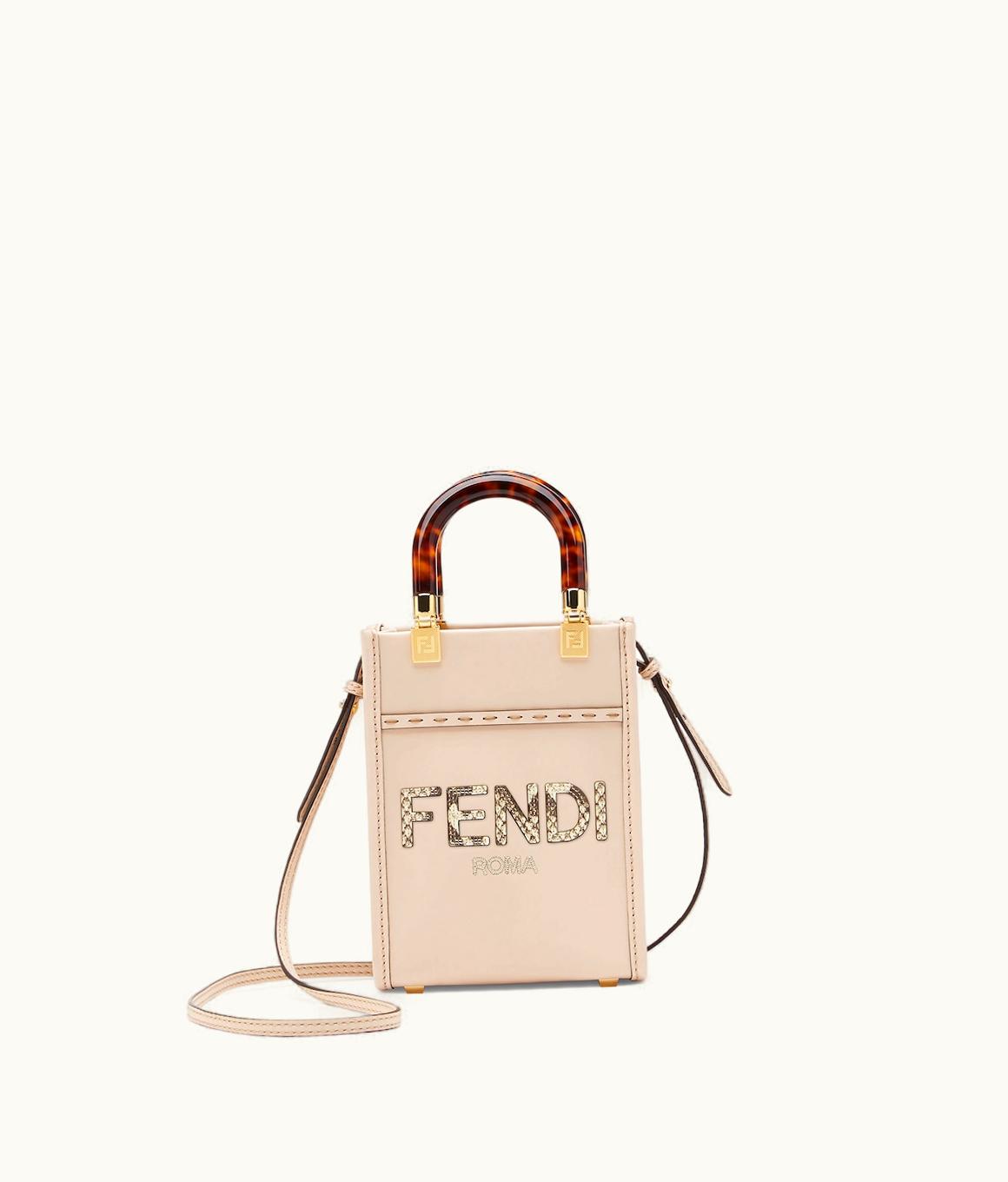 Fendi Fendi Mini Sunshine Shopper - Light Gray Leather And Elaphe Mini Bag