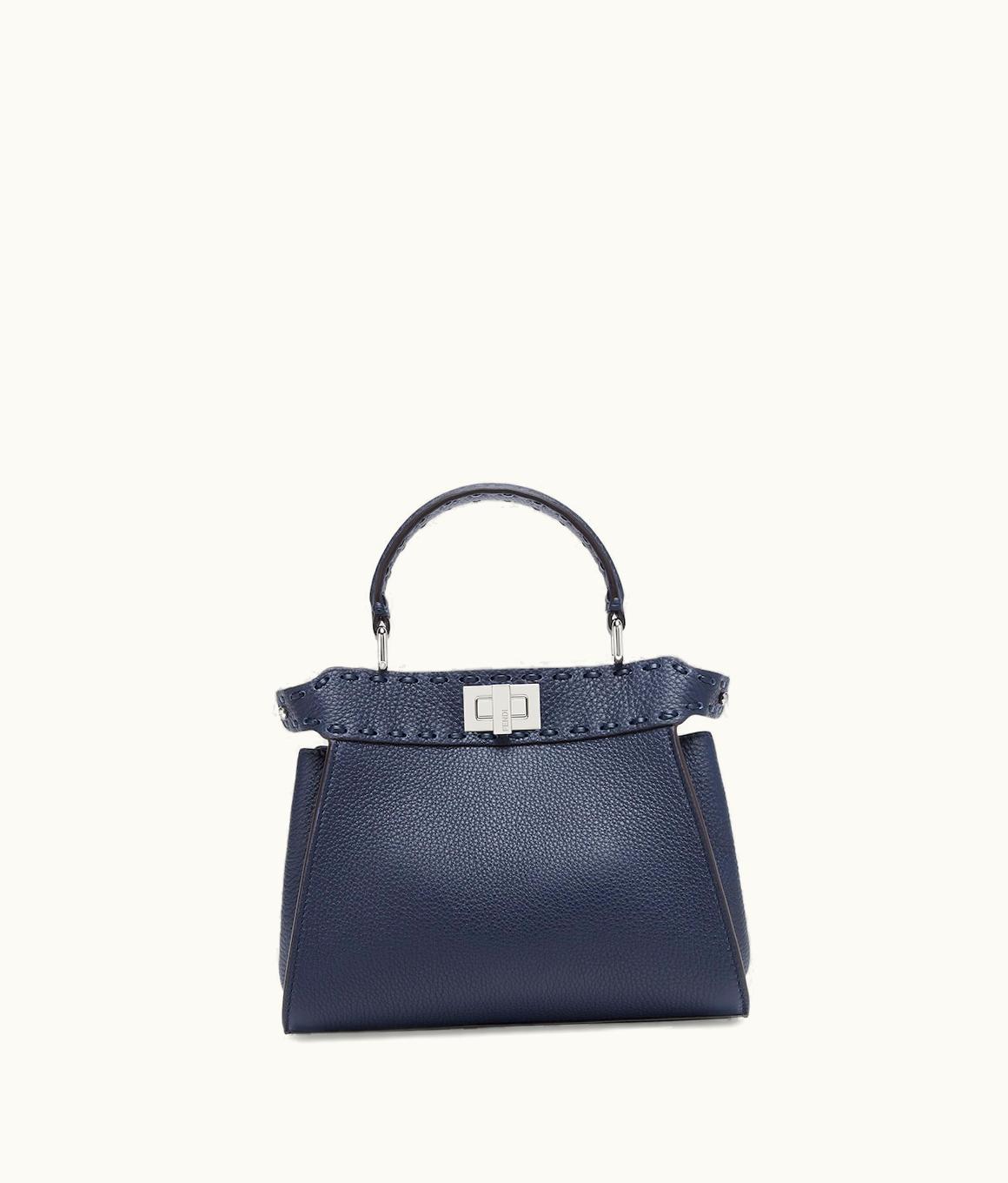 Fendi Fendi Peekaboo Mini - Midnight Blue Selleria Bag With Oversized Topstitching