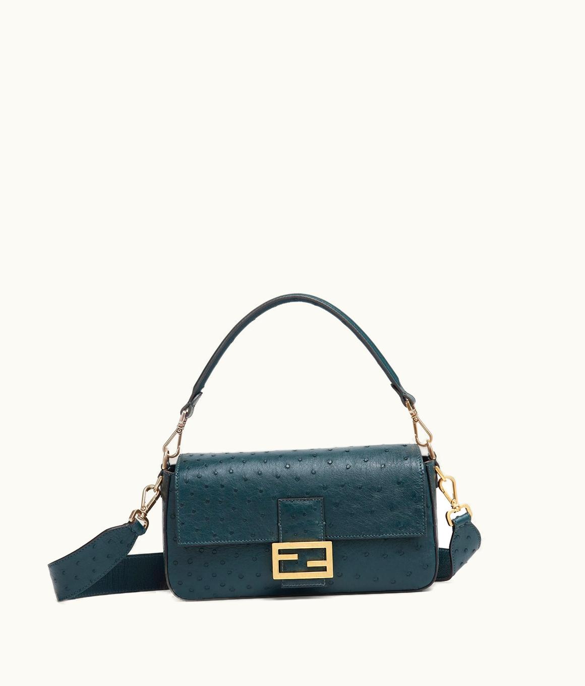 Fendi Fendi Baguette - Dark Green Ostrich Leather Bag