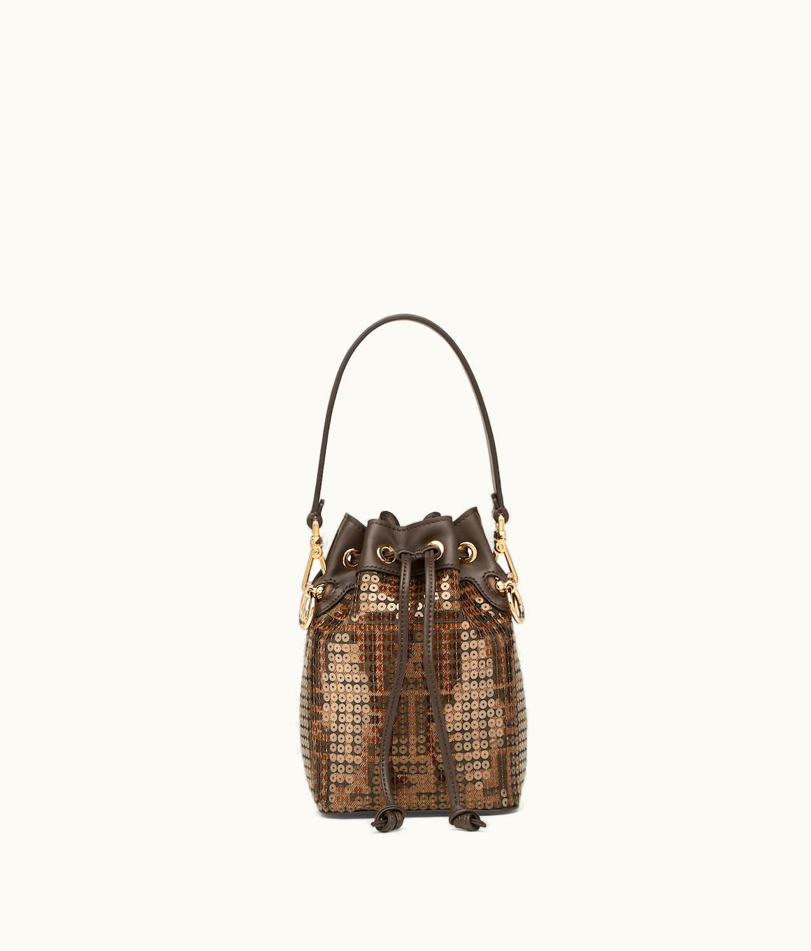 Fendi Fendi Mon Tresor - Brown FF Jacquard Fabric Mini Bag With Sequins