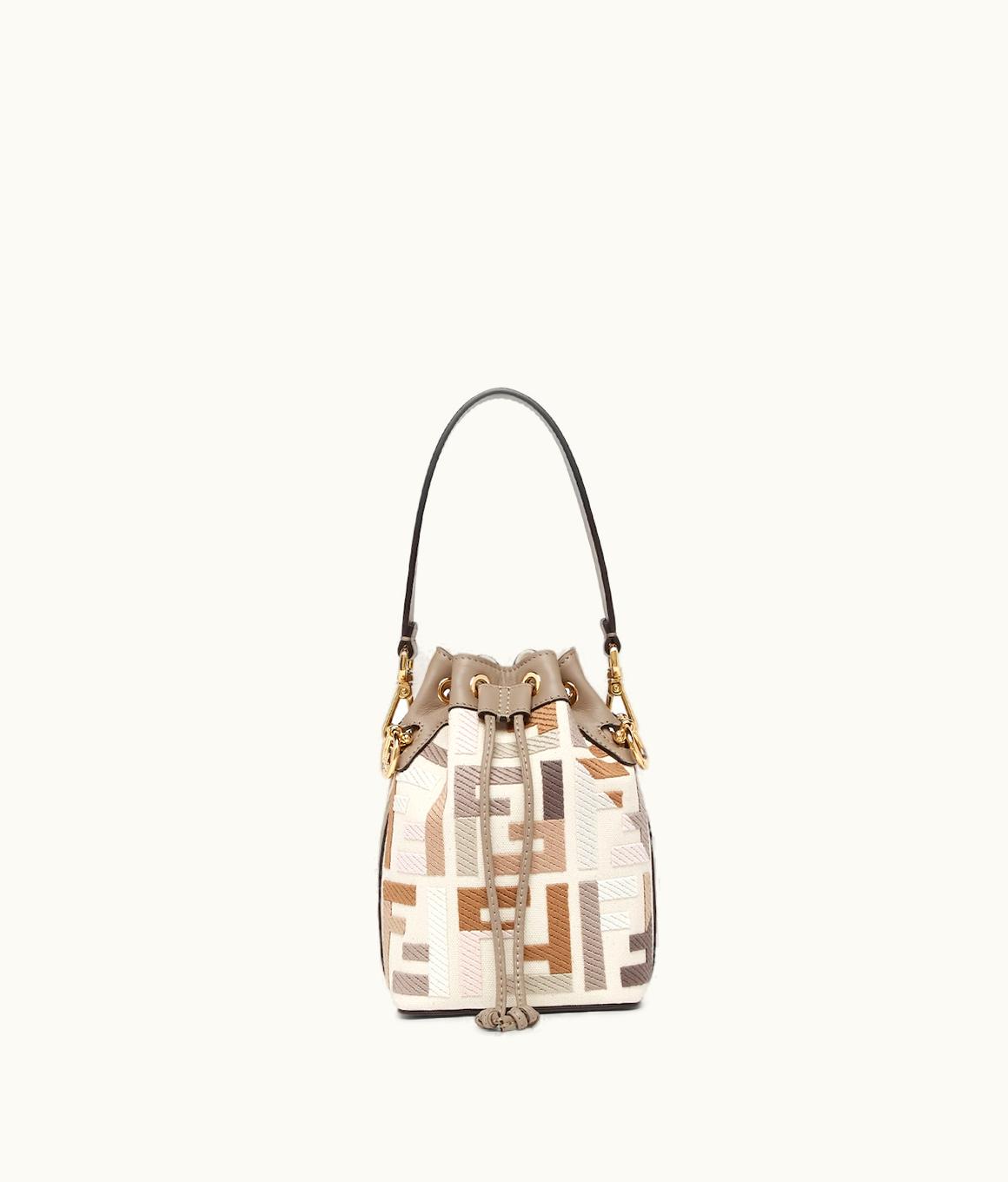 Fendi Fendi Mon Tresor Mini-Bag Canvas Bucket Natural Multicolor FF Embroidery