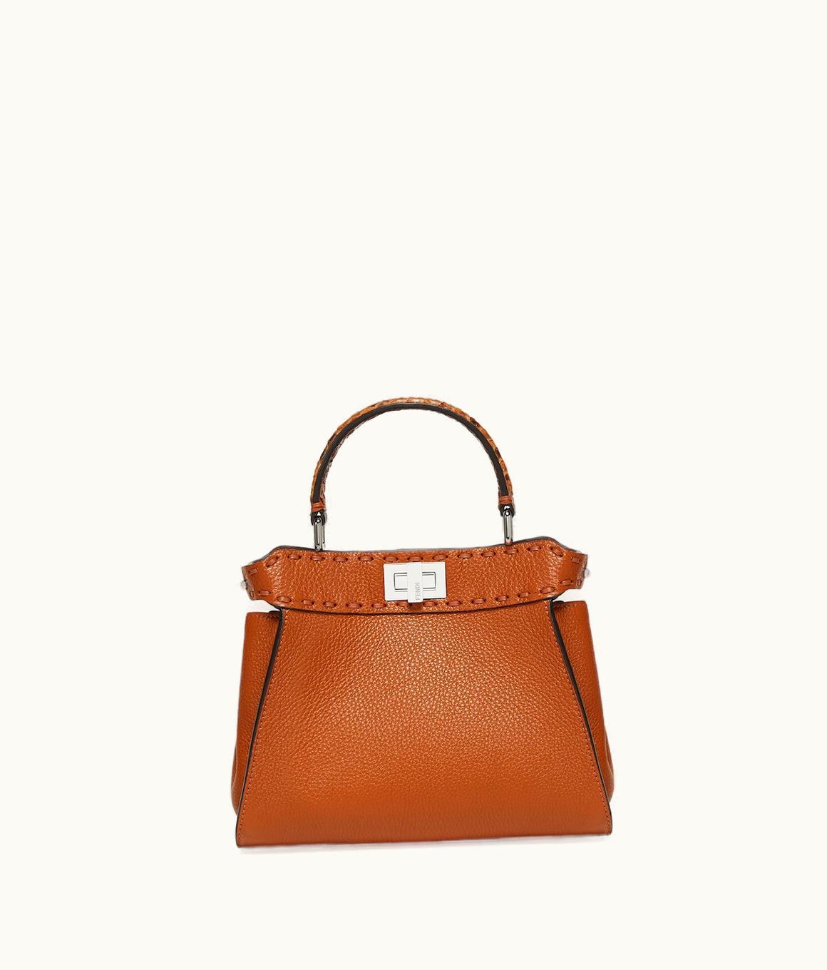 Fendi Fendi Peekaboo Mini - Brown Selleria Bag With Oversized Topstitching And Exotic Details