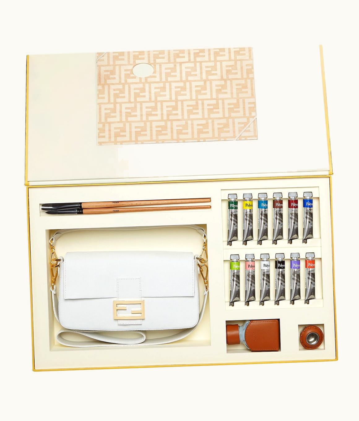 Fendi Fendi Baguette - White Canvas Bag With Painting Kit