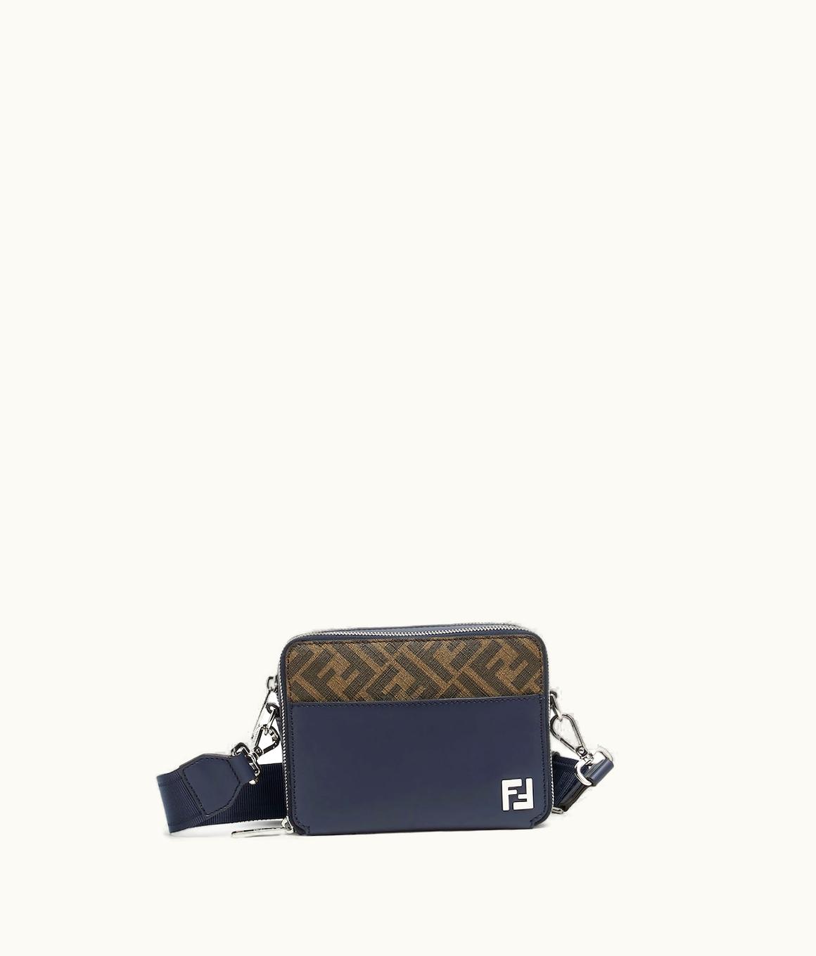 Fendi Fendi Squared FF Camera Case Organizer - Dark Blue Leather And Brown FF Canvas Bag