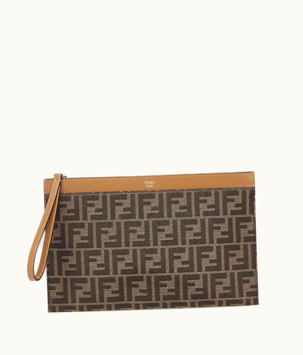 Fendi Fendi FF Medium Flat Pouch - Brown Fabric Pouch