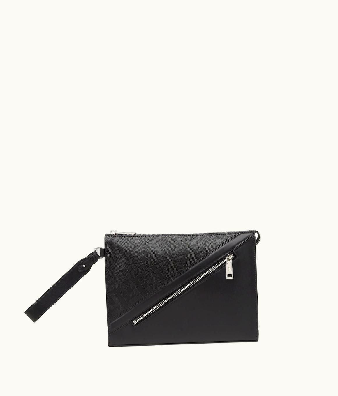 Fendi Fendi Shadow Diagonal Clutch - Black Leather Pouch