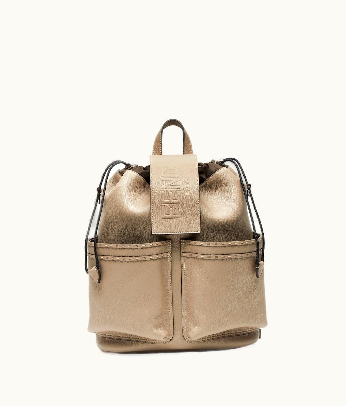 Fendi Fendi Strike Medium - Beige Leather Backpack