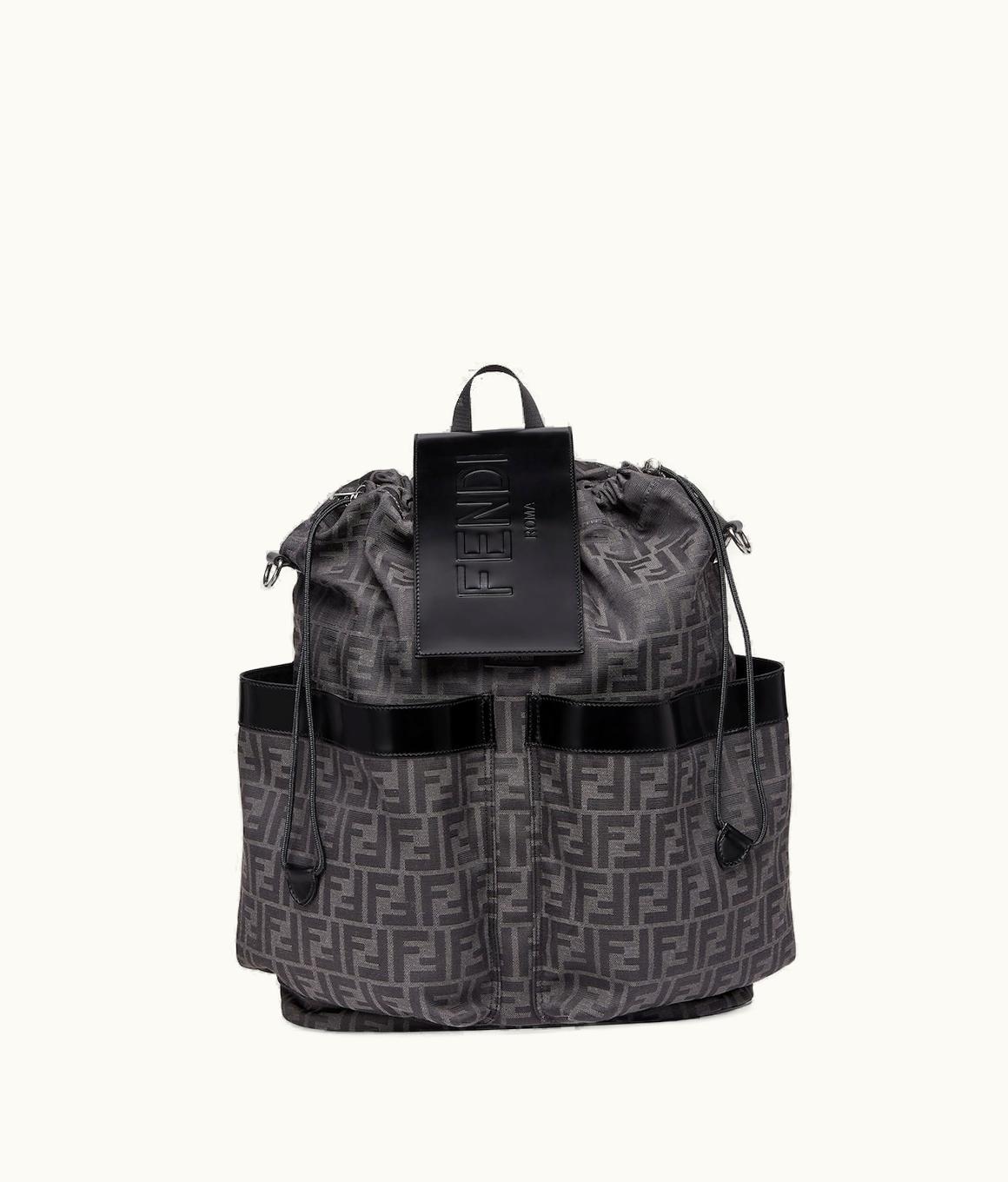 Fendi Fendi Strike Large Backpack FF Jacquard Fabric Black Gray